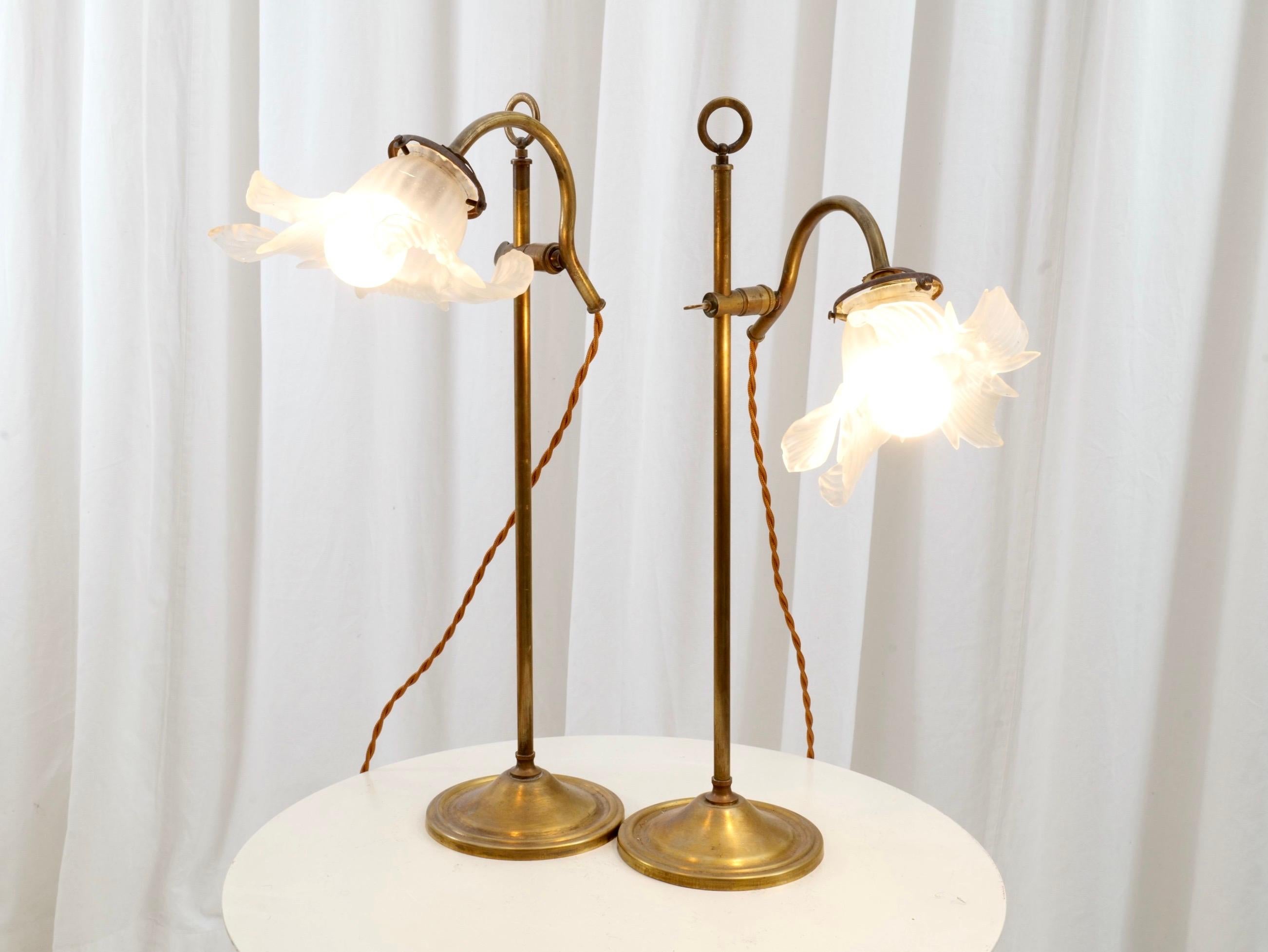Early 20th Century french art nouveau brass lamps from 1920s