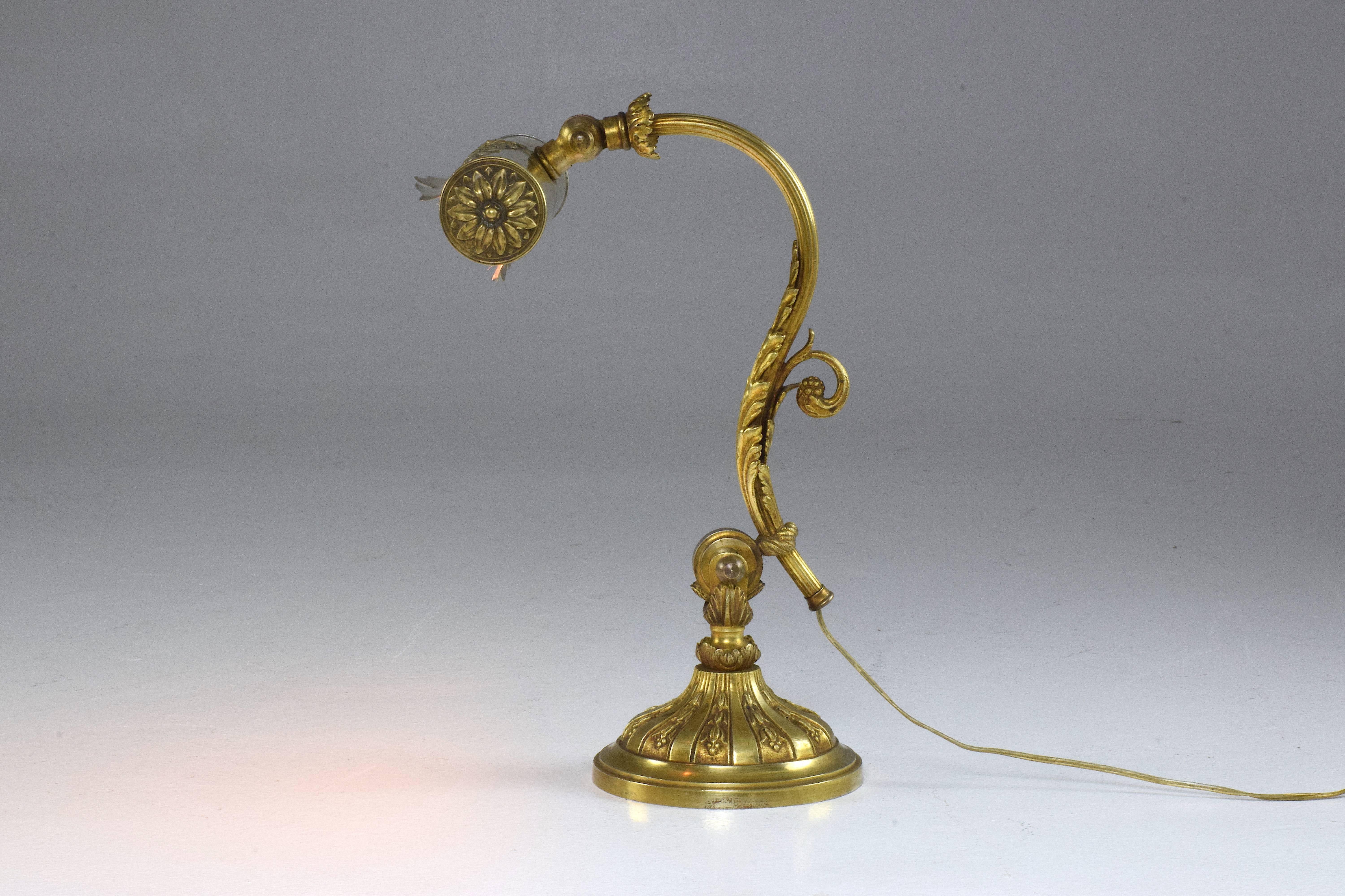 French Art Nouveau Brass Piano Lamp, 1920s In Good Condition In Paris, FR