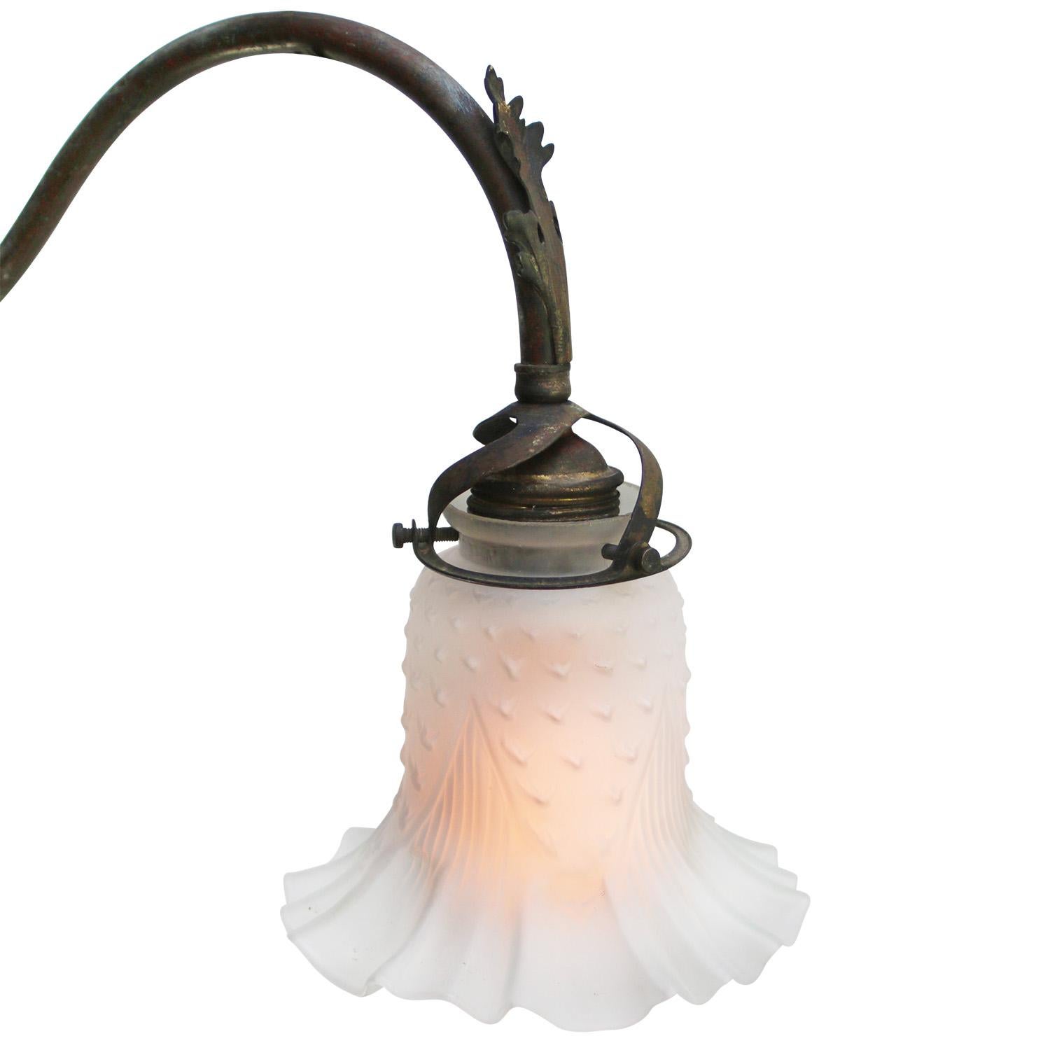 Frosted French Art Nouveau Brass, Satin Glass Sconce Wall Lamp For Sale