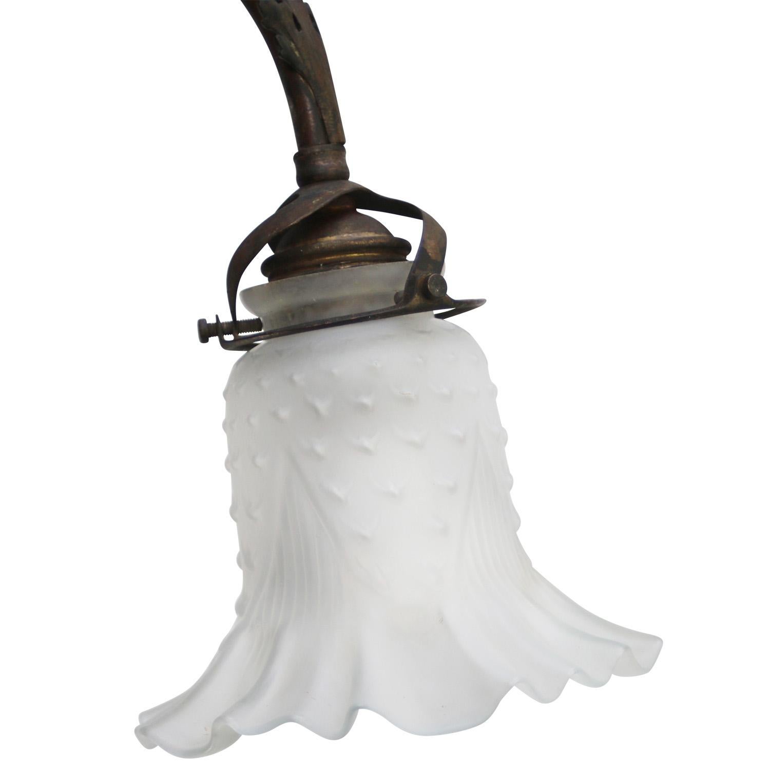 French Art Nouveau Brass, Satin Glass Sconce Wall Lamp In Good Condition For Sale In Amsterdam, NL