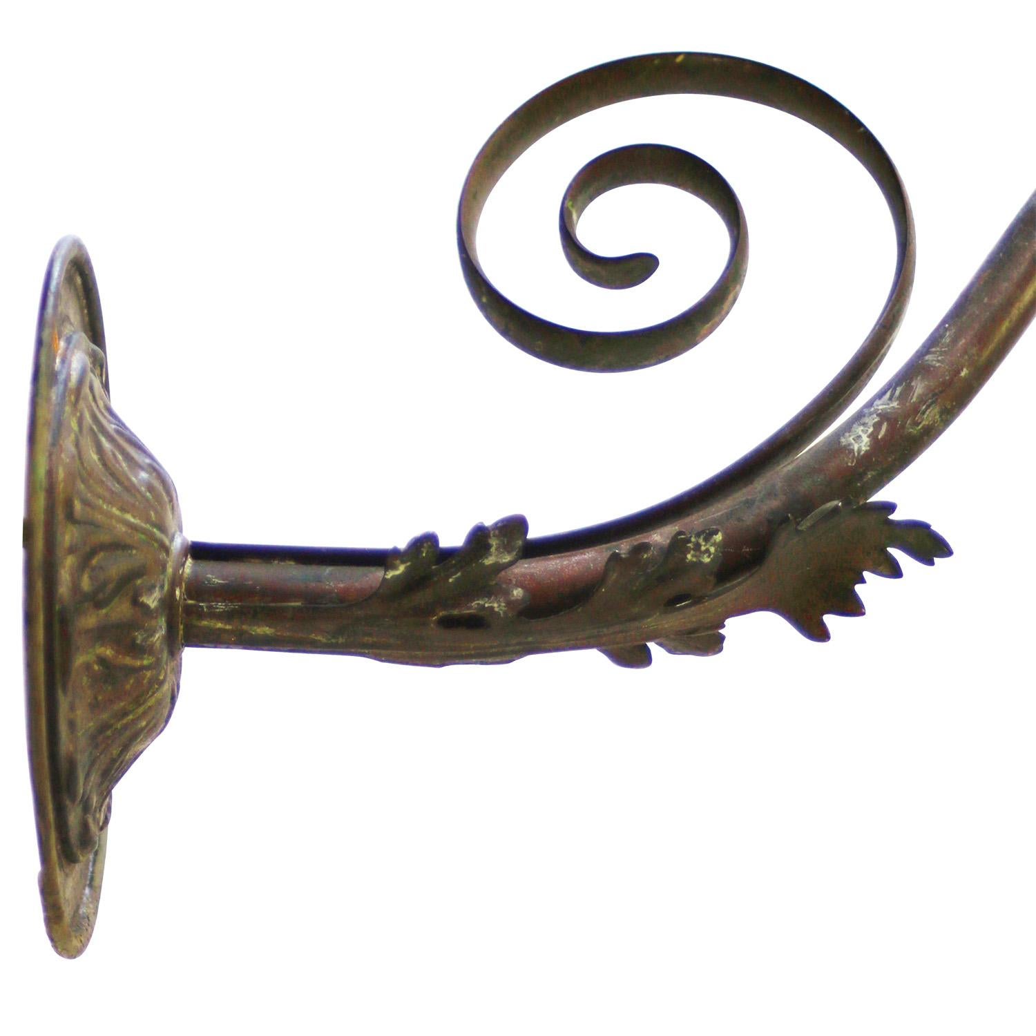 Early 20th Century French Art Nouveau Brass, Satin Glass Sconce Wall Lamp For Sale