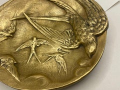 French Art Nouveau Brass “Swallows” coin tray 1920’s by artist Gangand