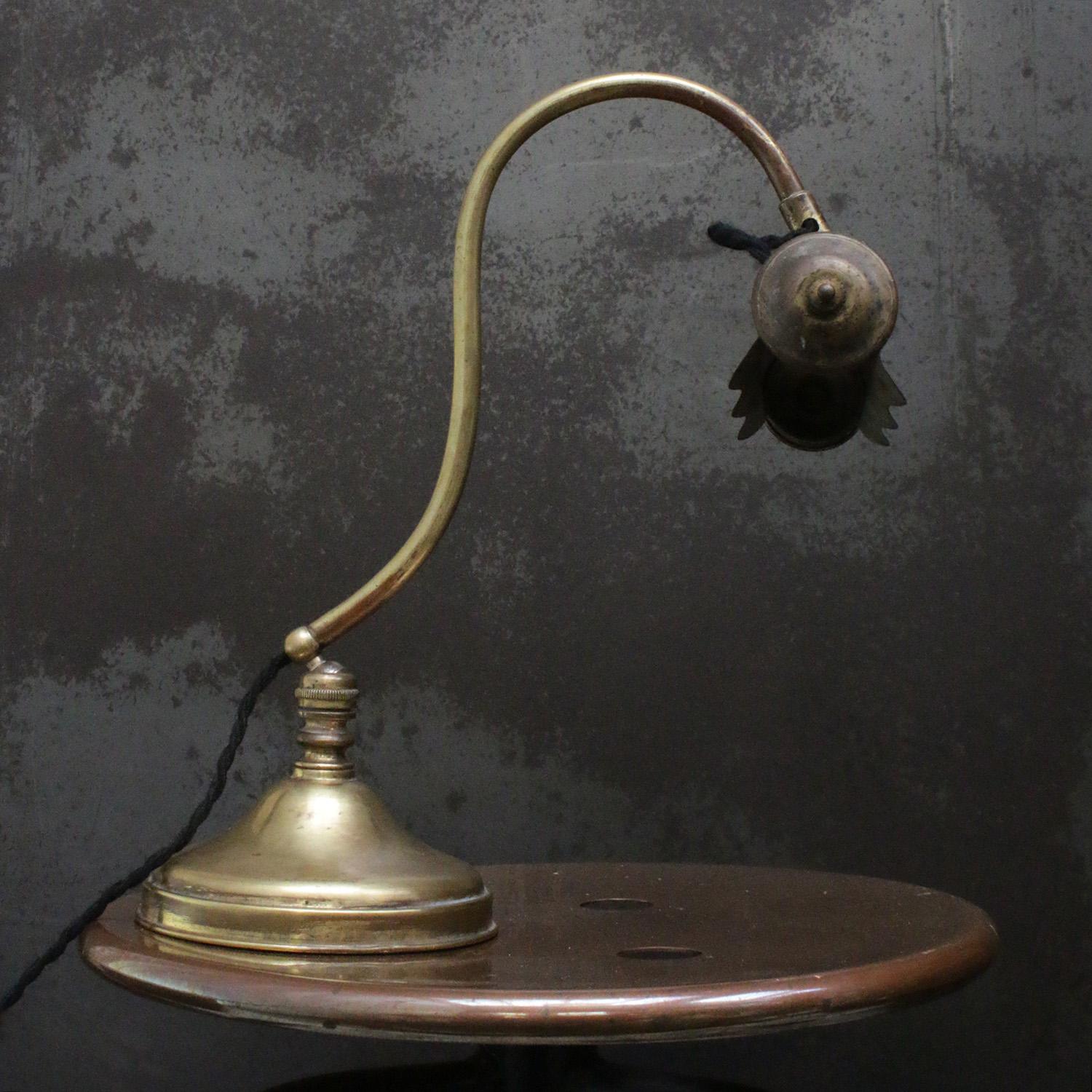 Art nouveau Brass desk light / piano lamp
2,5 meter black cotton flex, plug and switch in base

E14 bulb holder

Available with UK / US plug

E14 bulb holder. Priced per individual item. All lamps have been made suitable by international standards