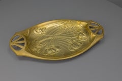 French Art Nouveau Brass Tray with Floral Relief, circa 1920
