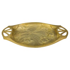 French Art Nouveau Brass Tray with Floral Relief, circa 1920