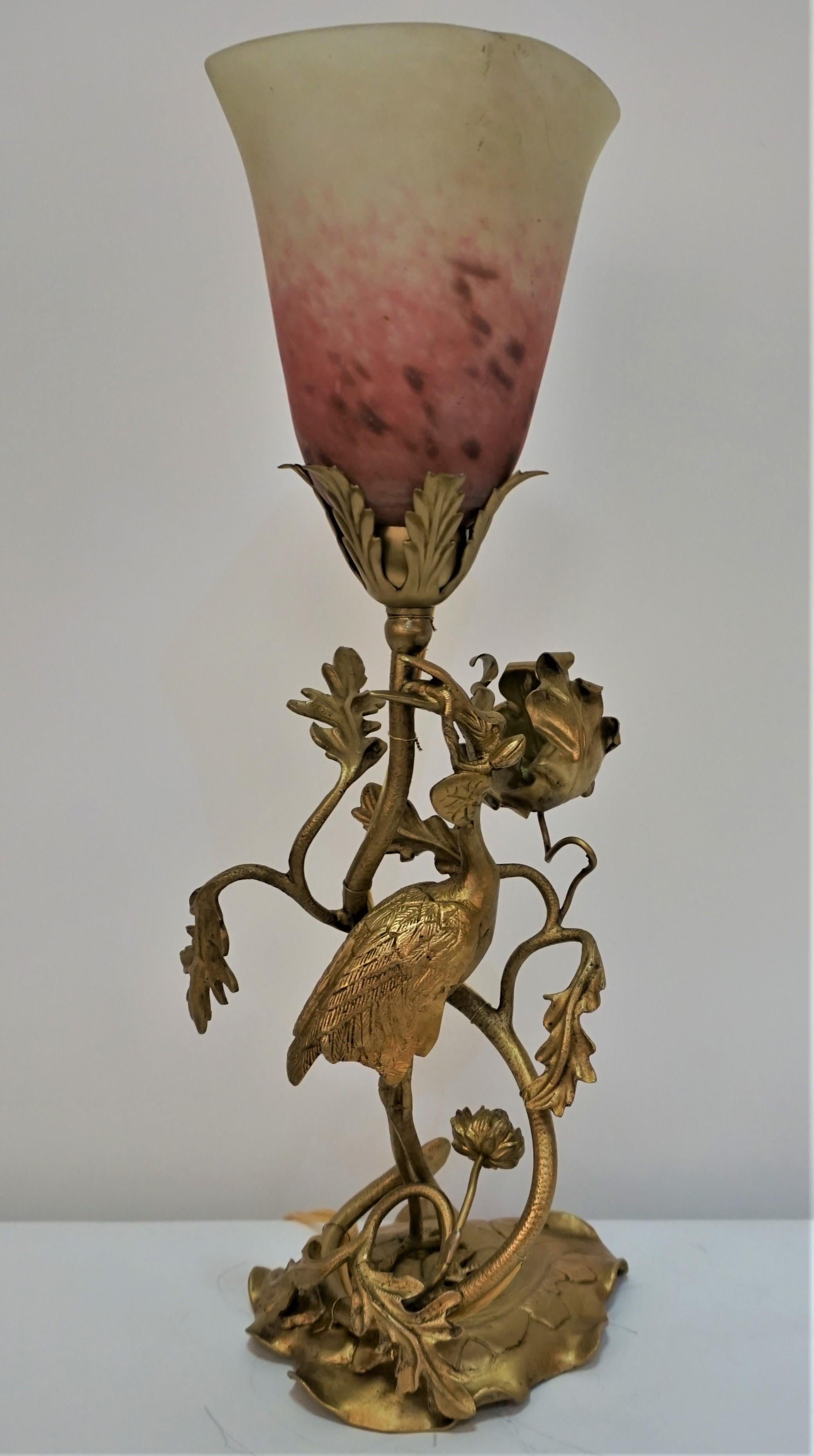 French Art Nouveau Bronze and Art Glass Table Lamp 6