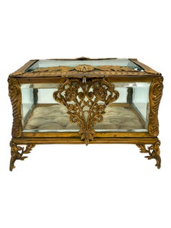 French Art Nouveau Bronze and Beveled Crystal Jewelry Casket Circa 1920