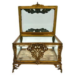 French Art Nouveau Bronze and Beveled Crystal Jewelry Casket Circa 1920