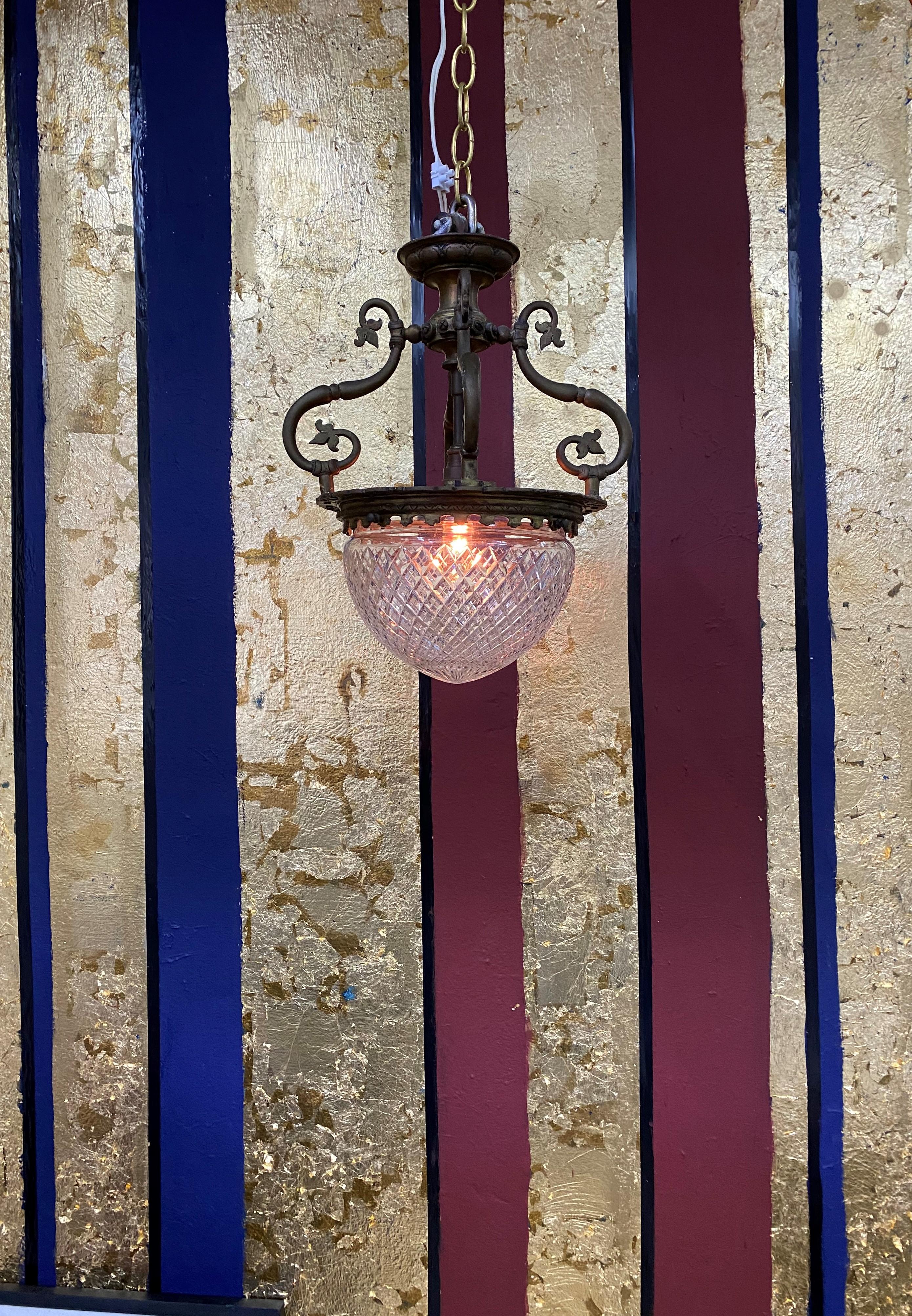 French Art Nouveau Bronze and Cut Crystal Flushmount / Pendant Light, circa 1920 2