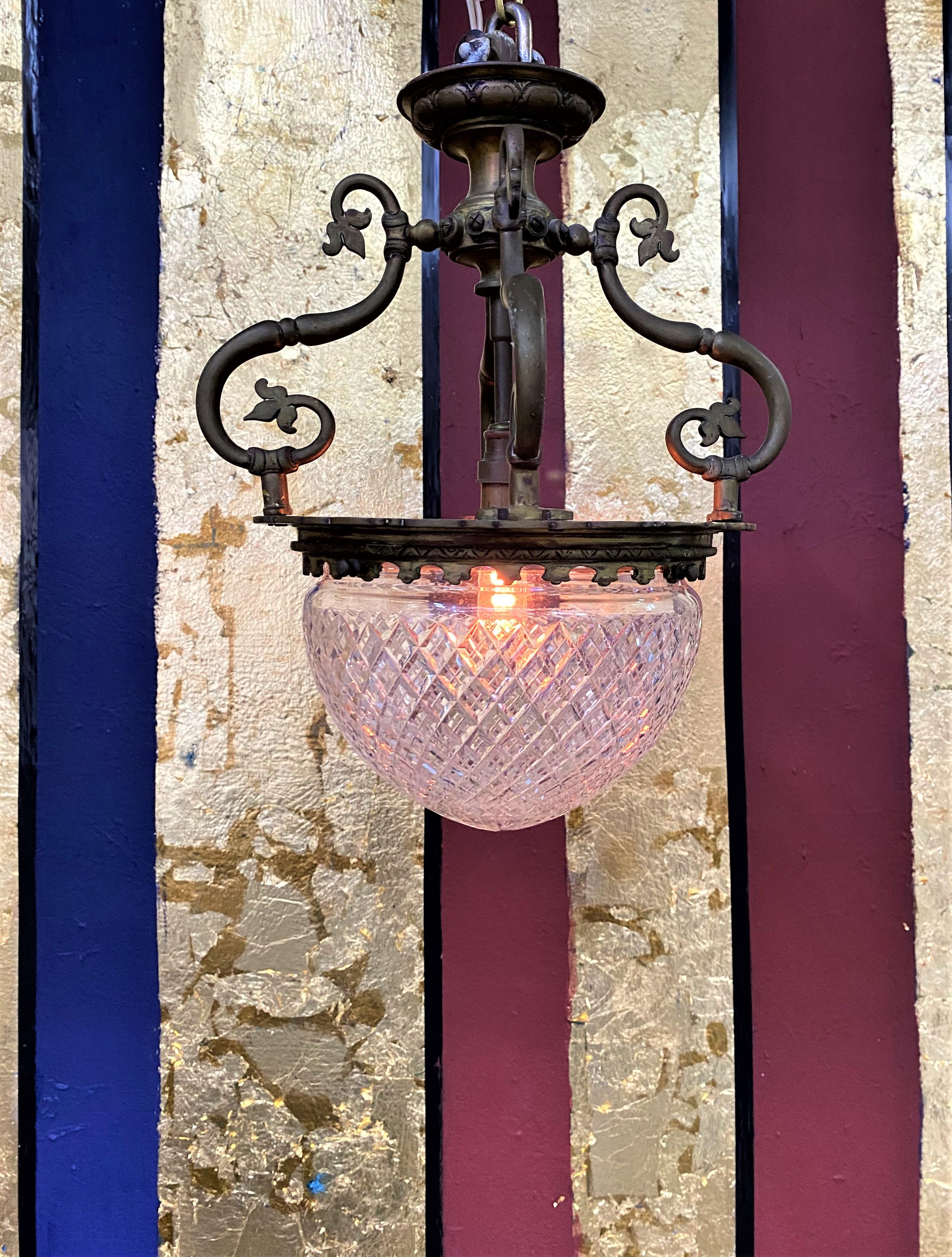 French Art Nouveau Bronze and Cut Crystal Flushmount / Pendant Light, circa 1920 3