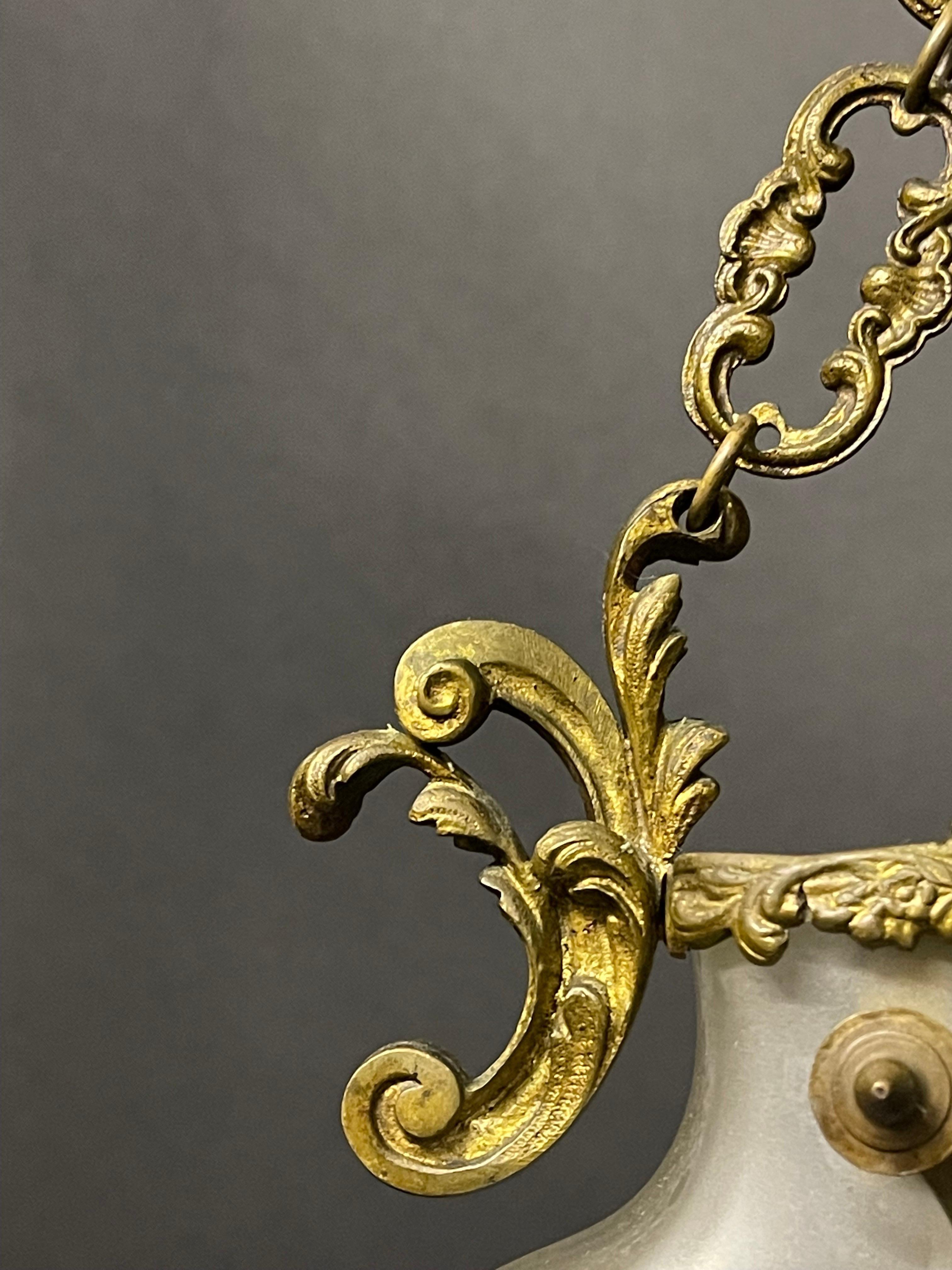 French Art Nouveau Bronze and Cut Glass Pendant, circa 1900s For Sale 5
