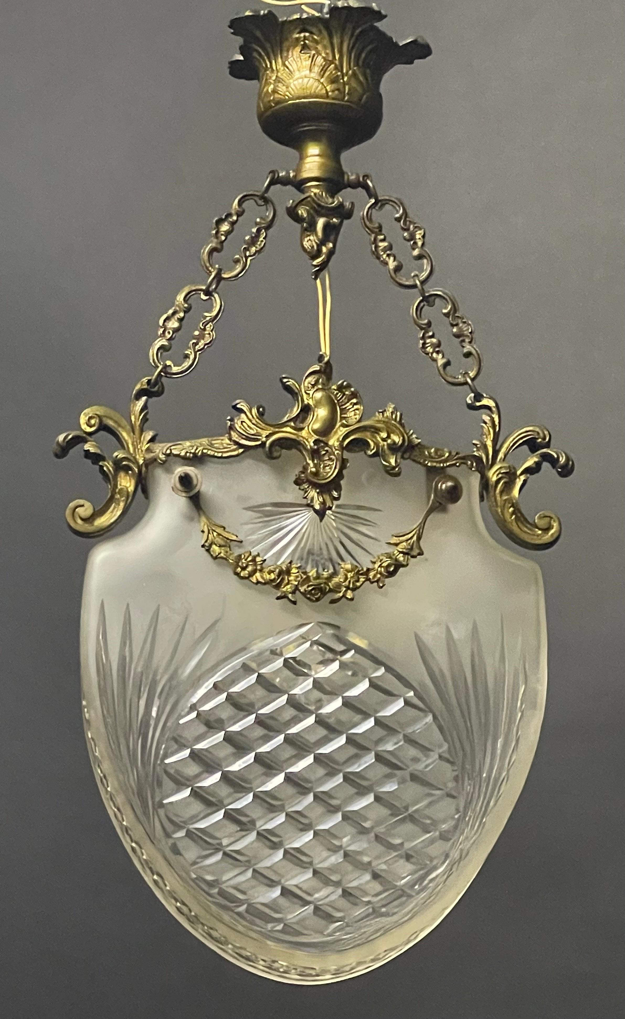 French Art Nouveau Bronze and Cut Glass Pendant, circa 1900s For Sale 8