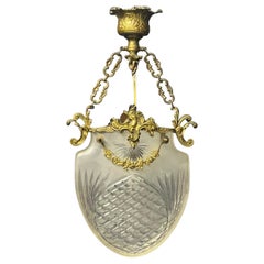 French Art Nouveau Bronze and Cut Glass Pendant, circa 1900s