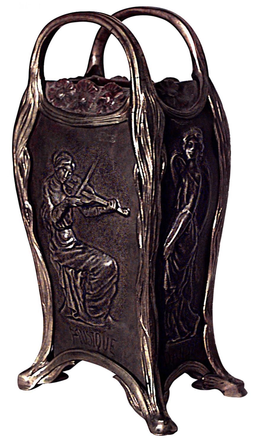 Francese French Art Nouveau Bronze and Gilt Le Normand Vase in vendita