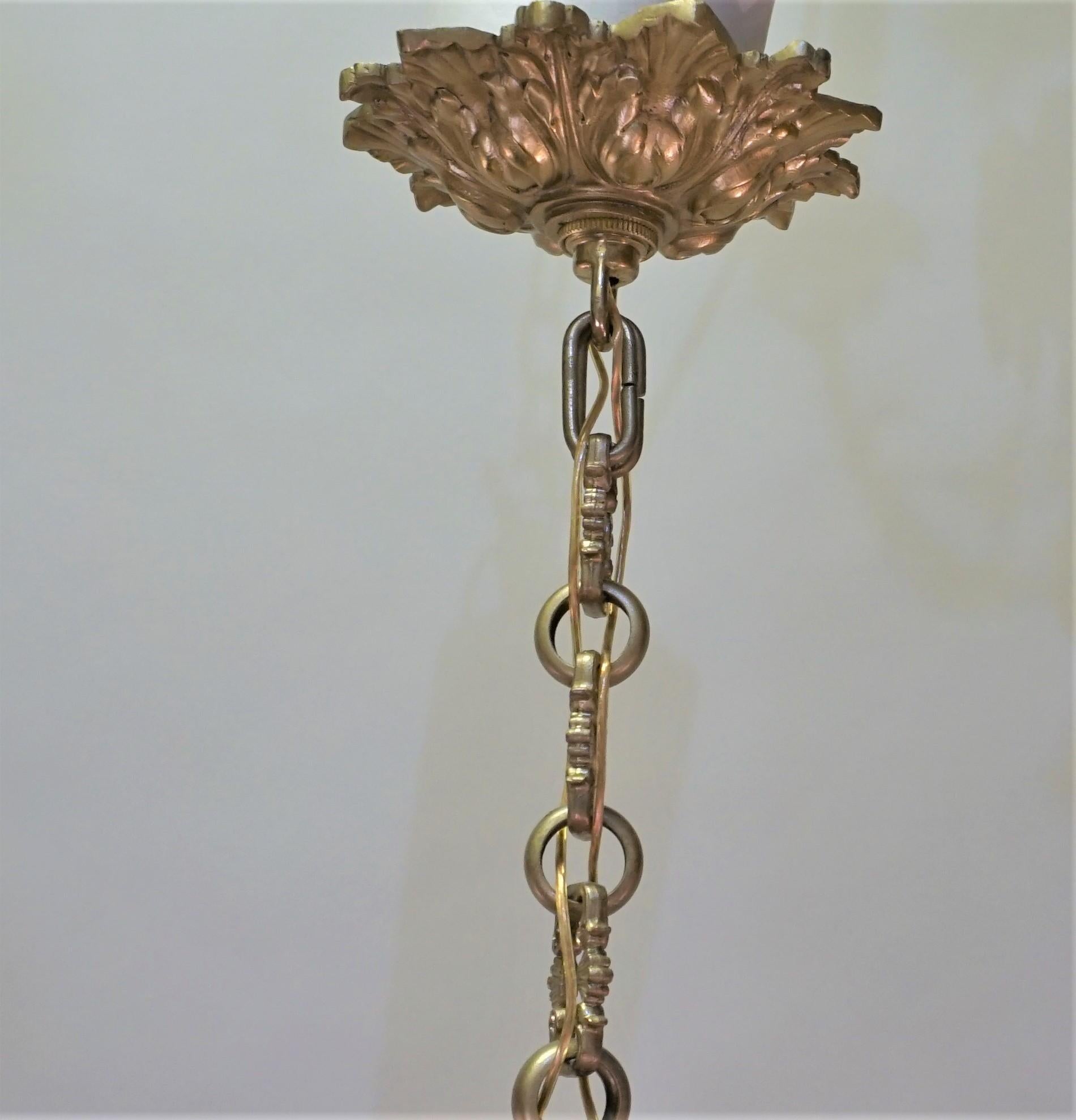 French Art Nouveau Bronze and Glass Chandelier 6