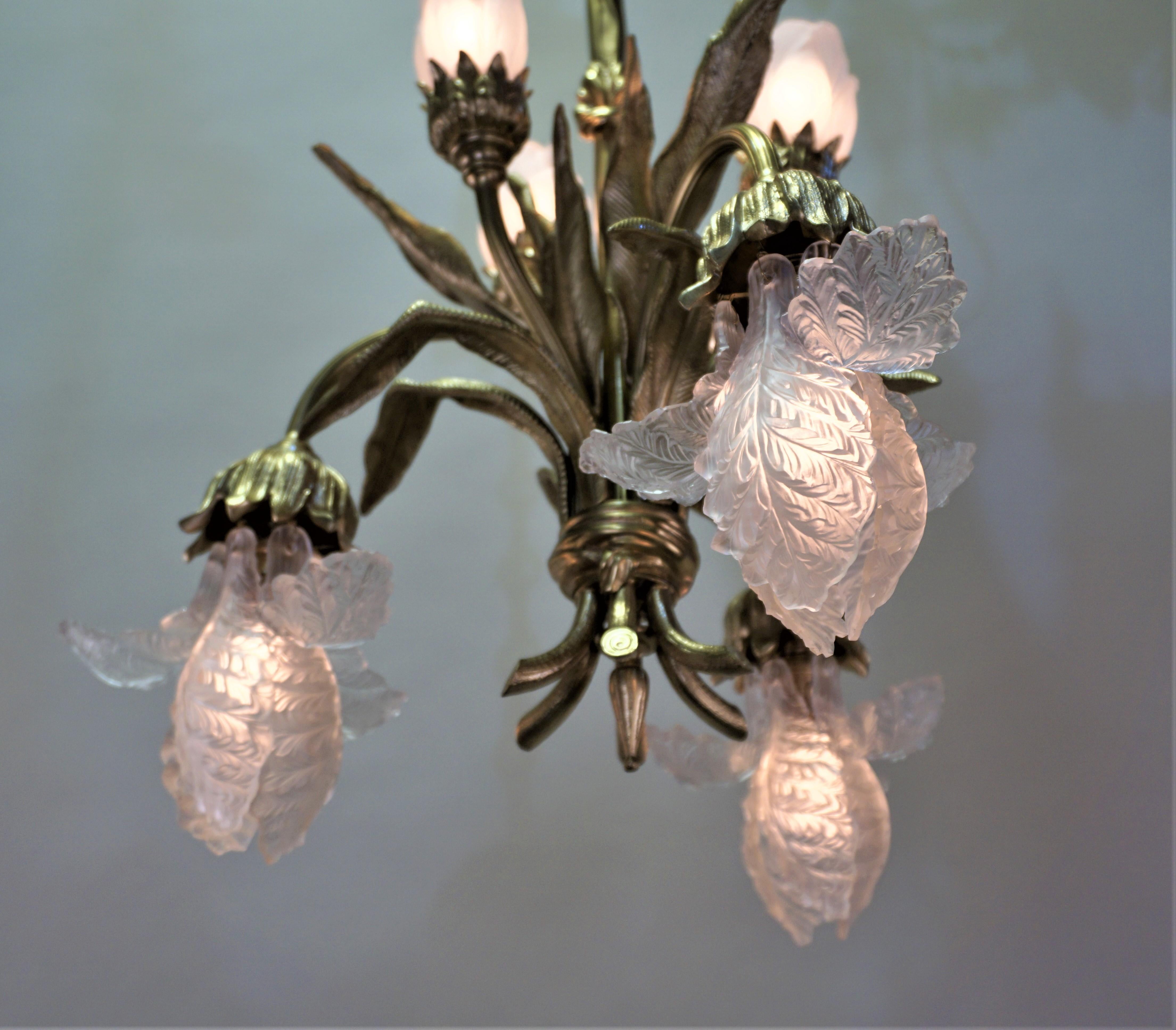 French Art Nouveau Bronze and Glass Chandelier 2