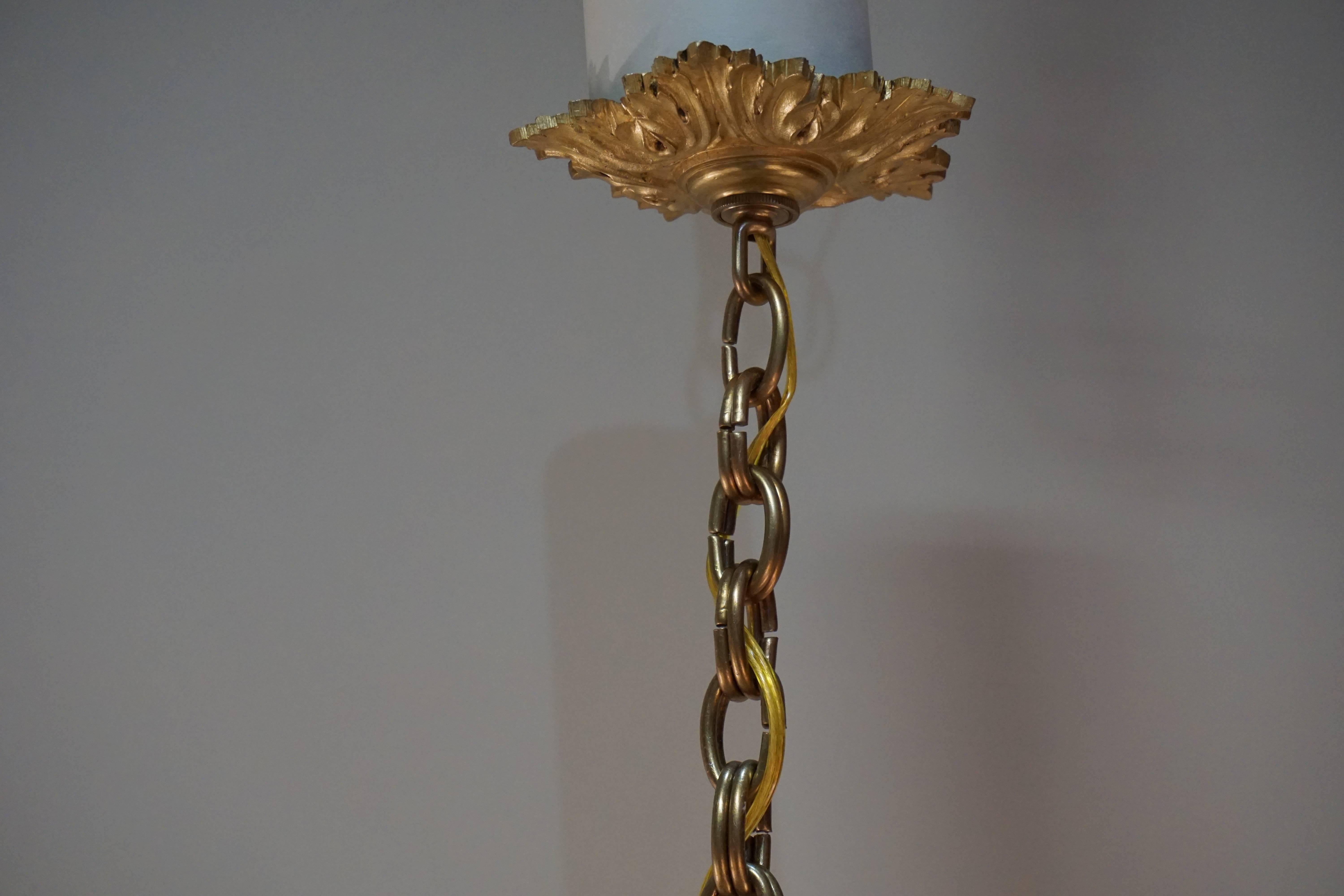 French Art Nouveau Bronze and Glass Chandelier 4