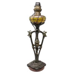 French Art Nouveau Bronze and Glass Signed Lamp