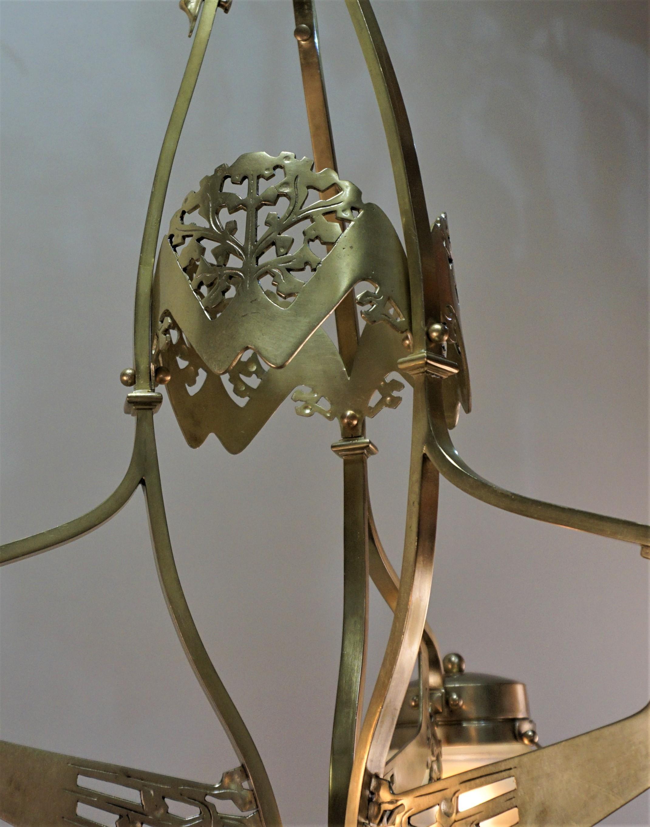 Early 20th Century French Art Nouveau Bronze and Opaline Glass Chandelier
