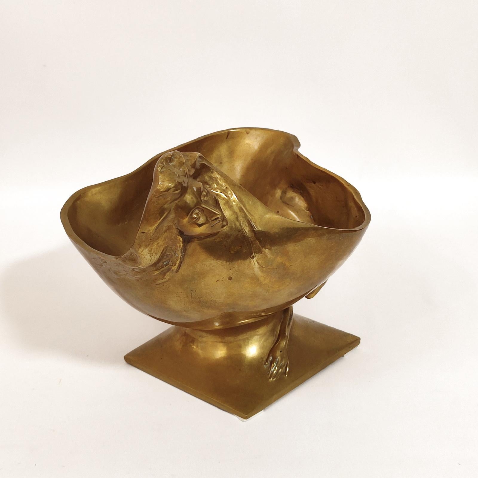 French Art Nouveau Bronze Bowl by George Engrand For Sale 5