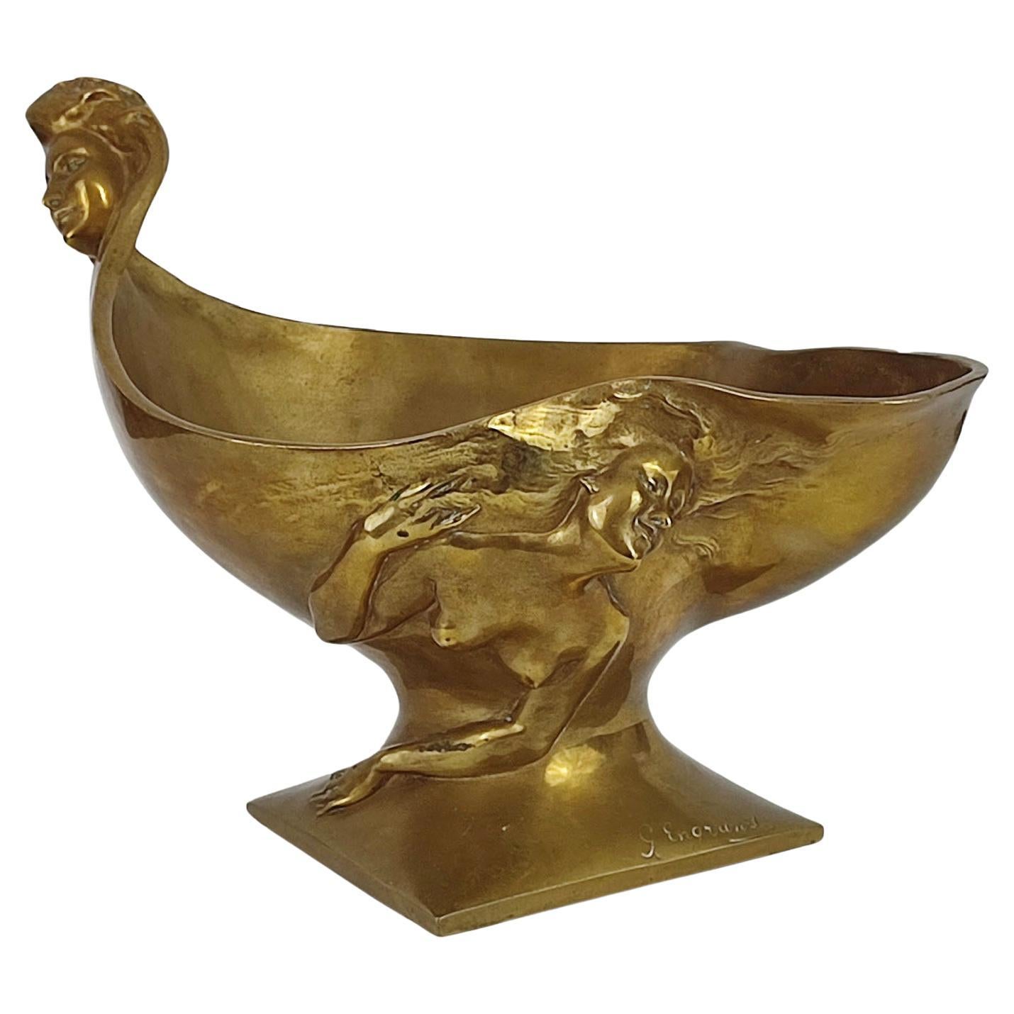 French Art Nouveau Bronze Bowl by George Engrand