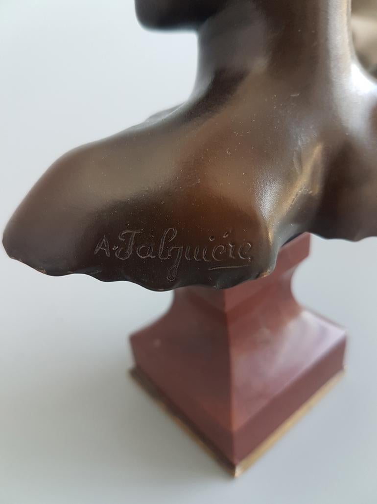 Late 19th Century French Art Nouveau bronze bust of Diana Signed by Alexandre Falguiere For Sale