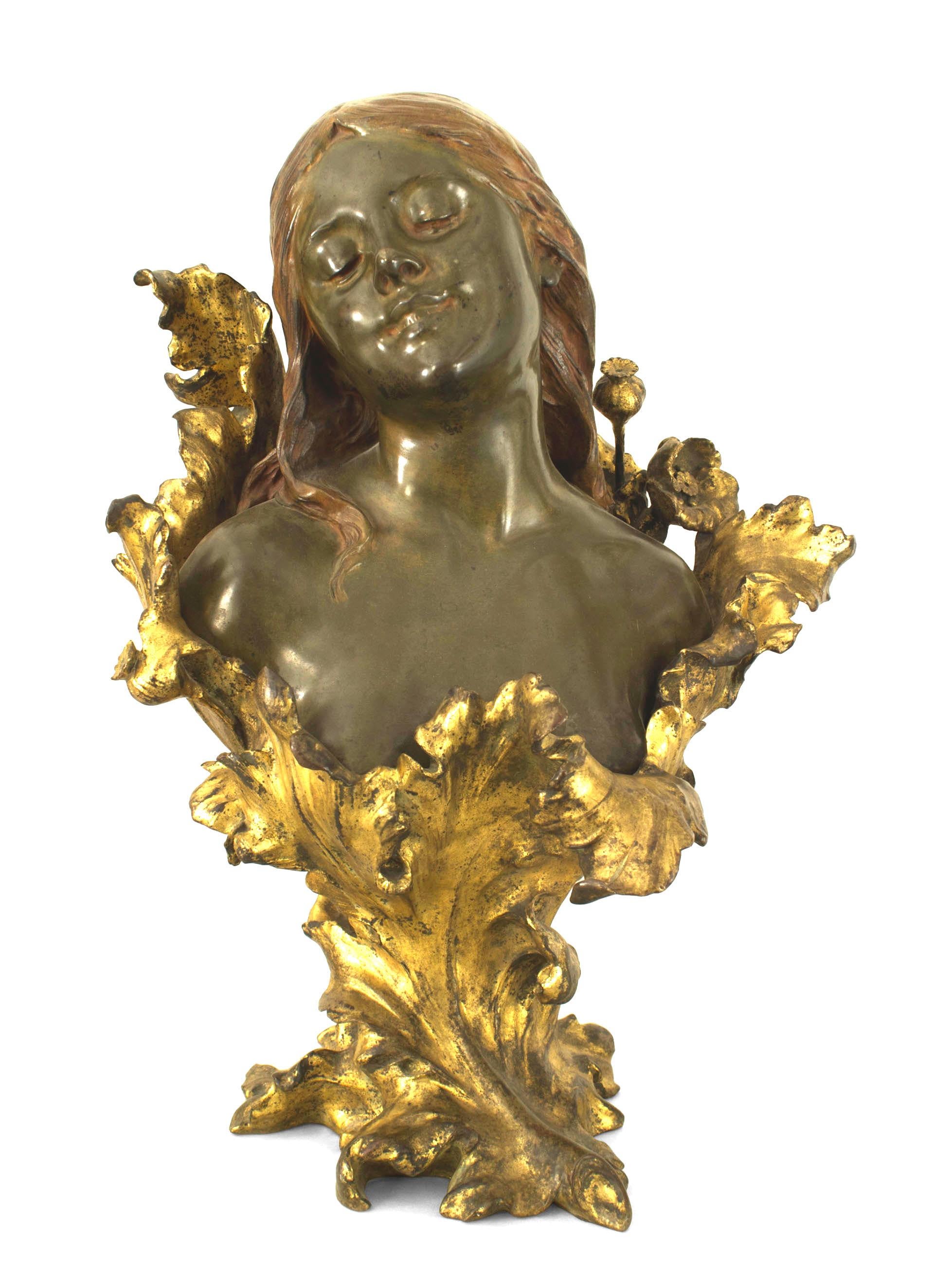 19th Century French Art Nouveau Bronze Bust of Lady