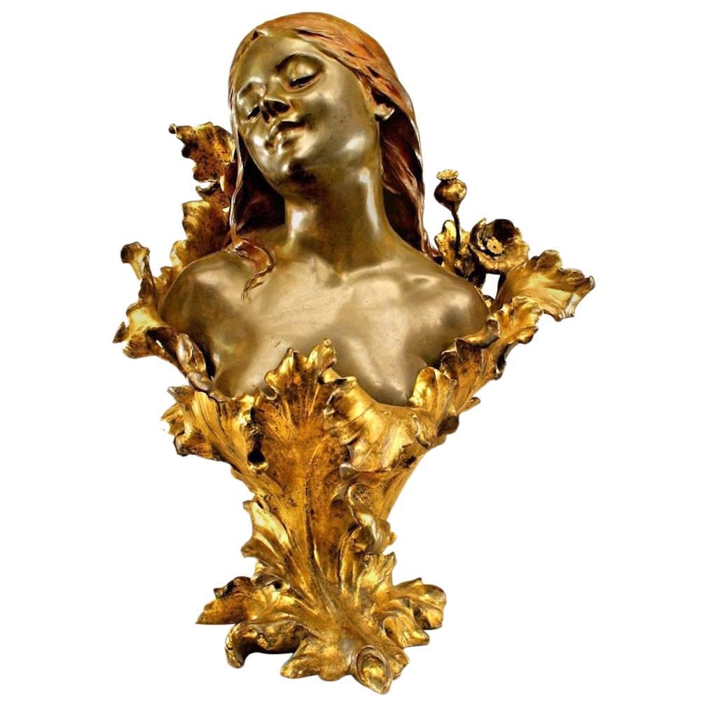 French Art Nouveau Bronze Bust of Lady