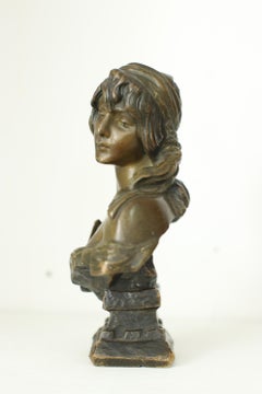 French Art Nouveau Bronze Cendrillon Bust by Emmanuel Villanis, 1900