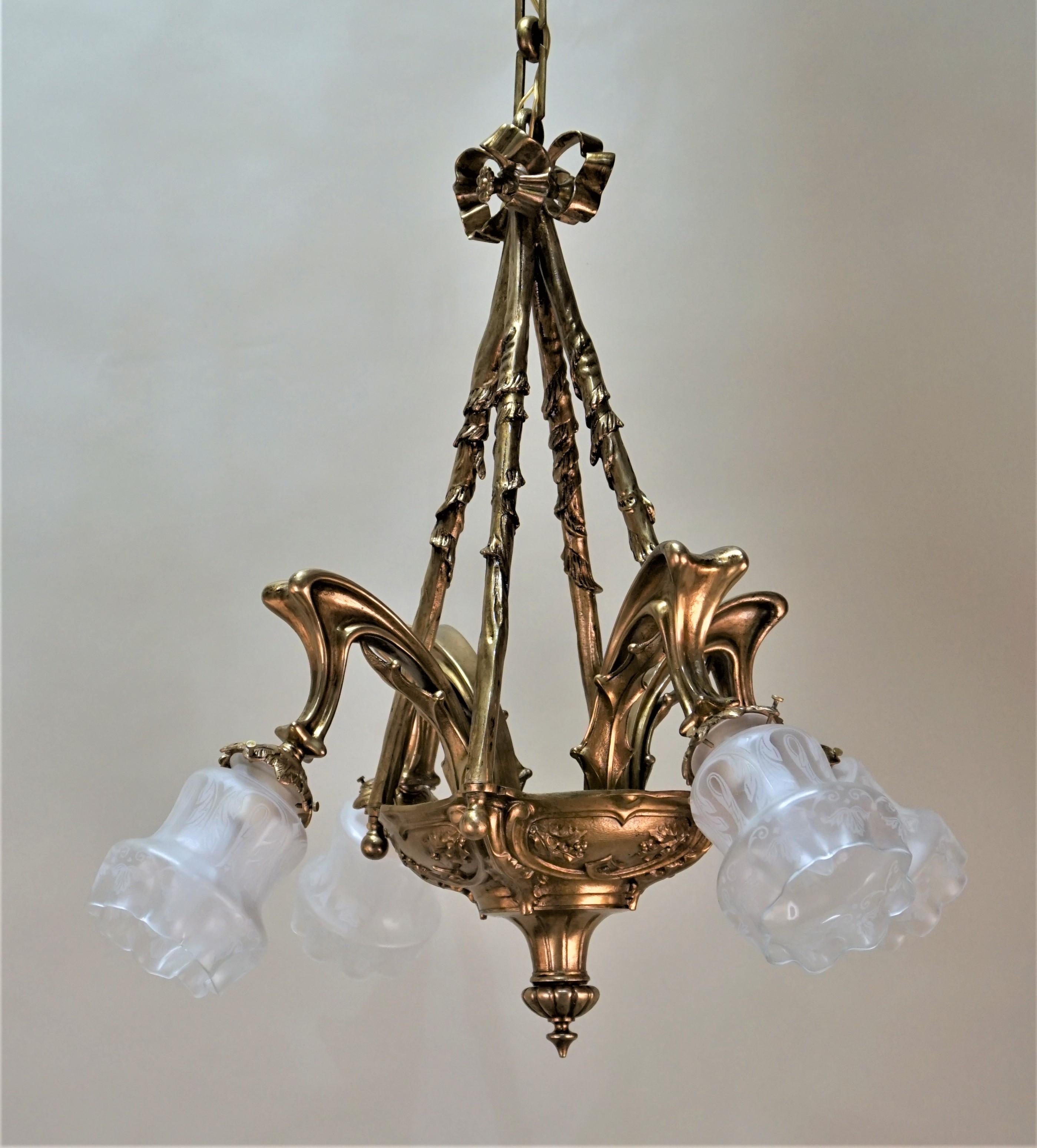 French Art Nouveau Bronze Chandelier 7