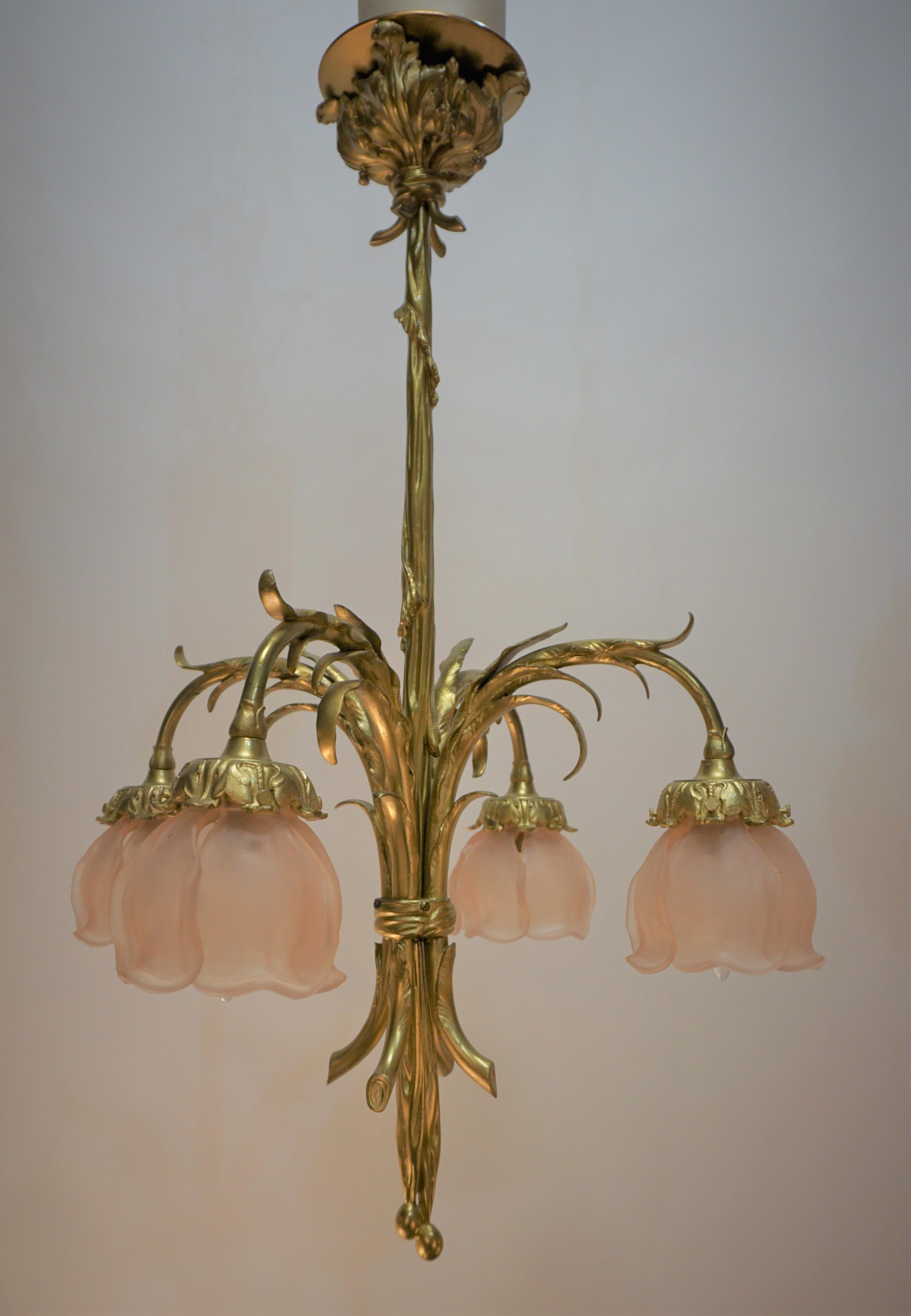 French Art Nouveau Bronze Chandelier For Sale 7