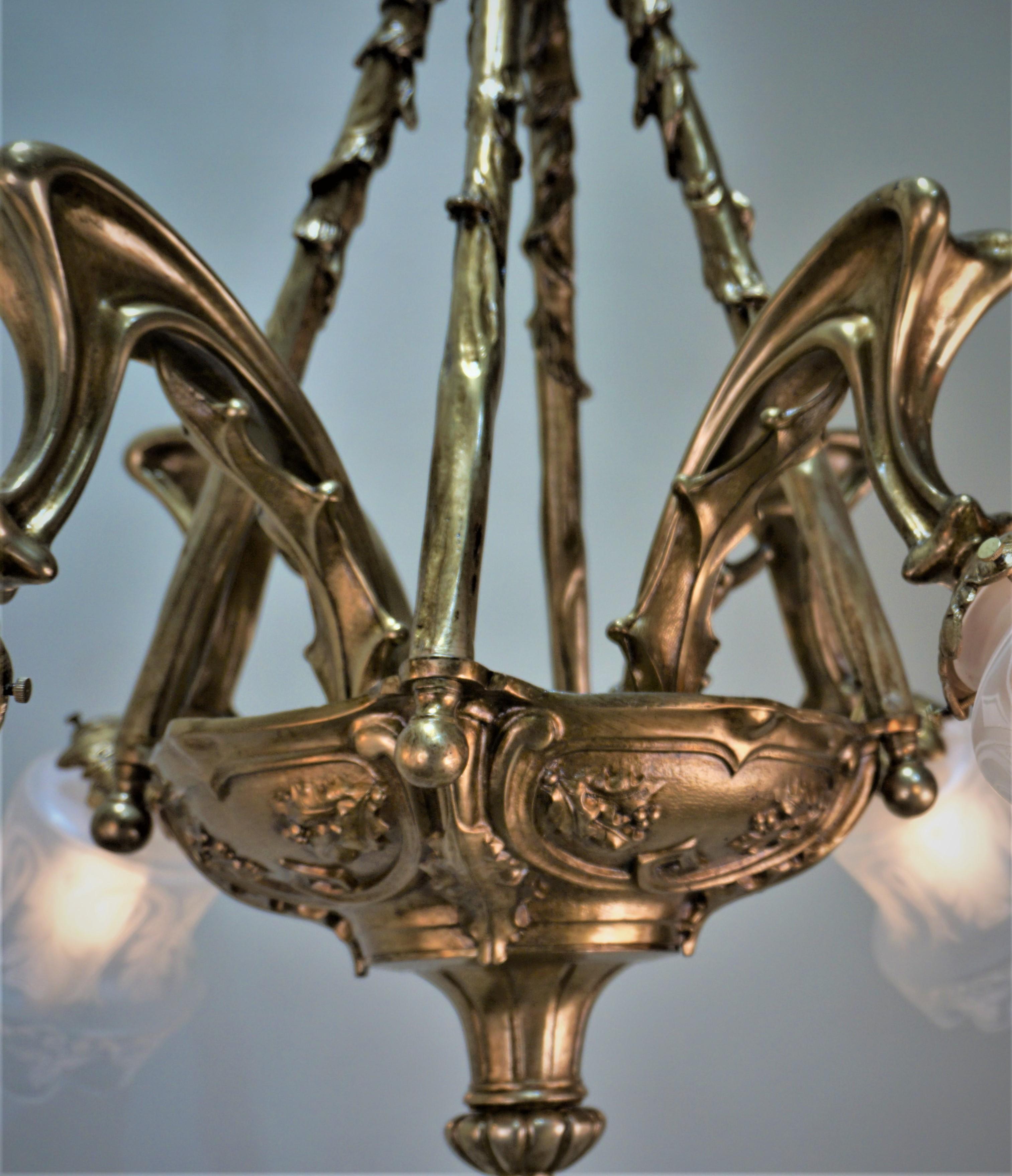 French Art Nouveau Bronze Chandelier 2