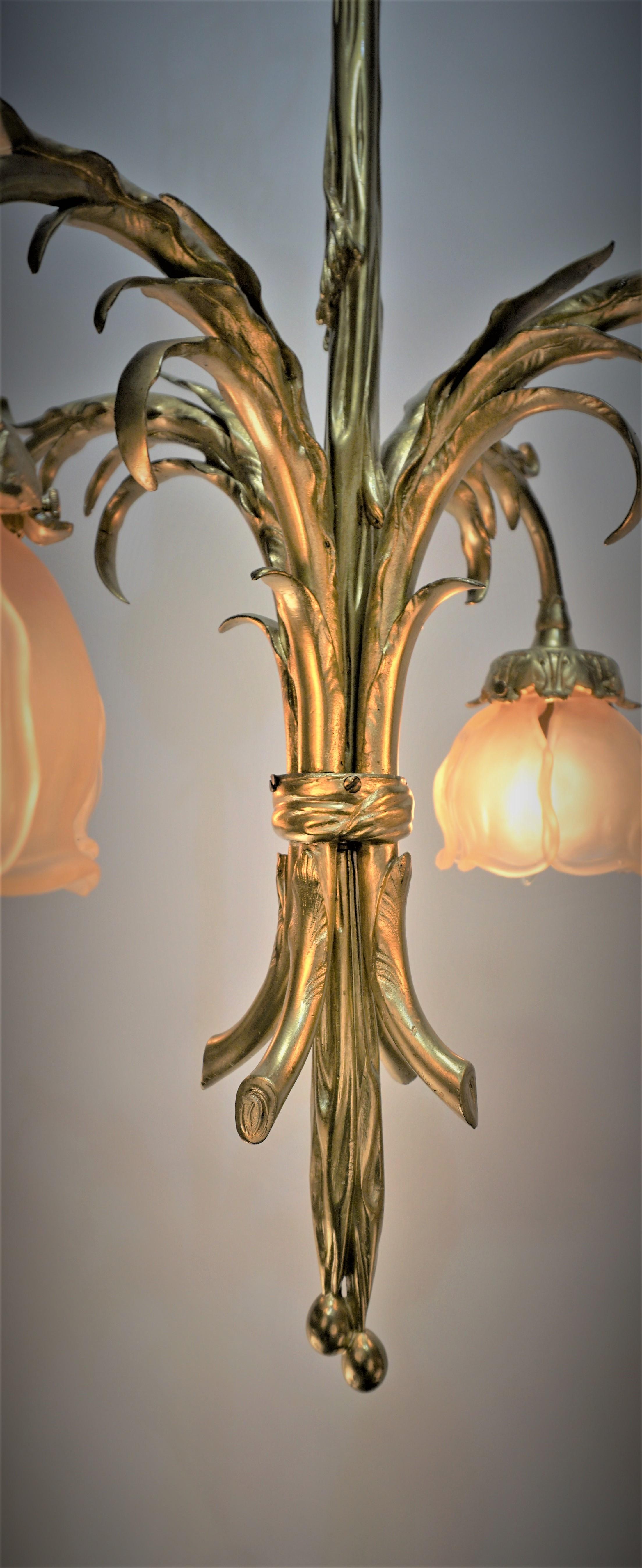 French Art Nouveau Bronze Chandelier For Sale 2