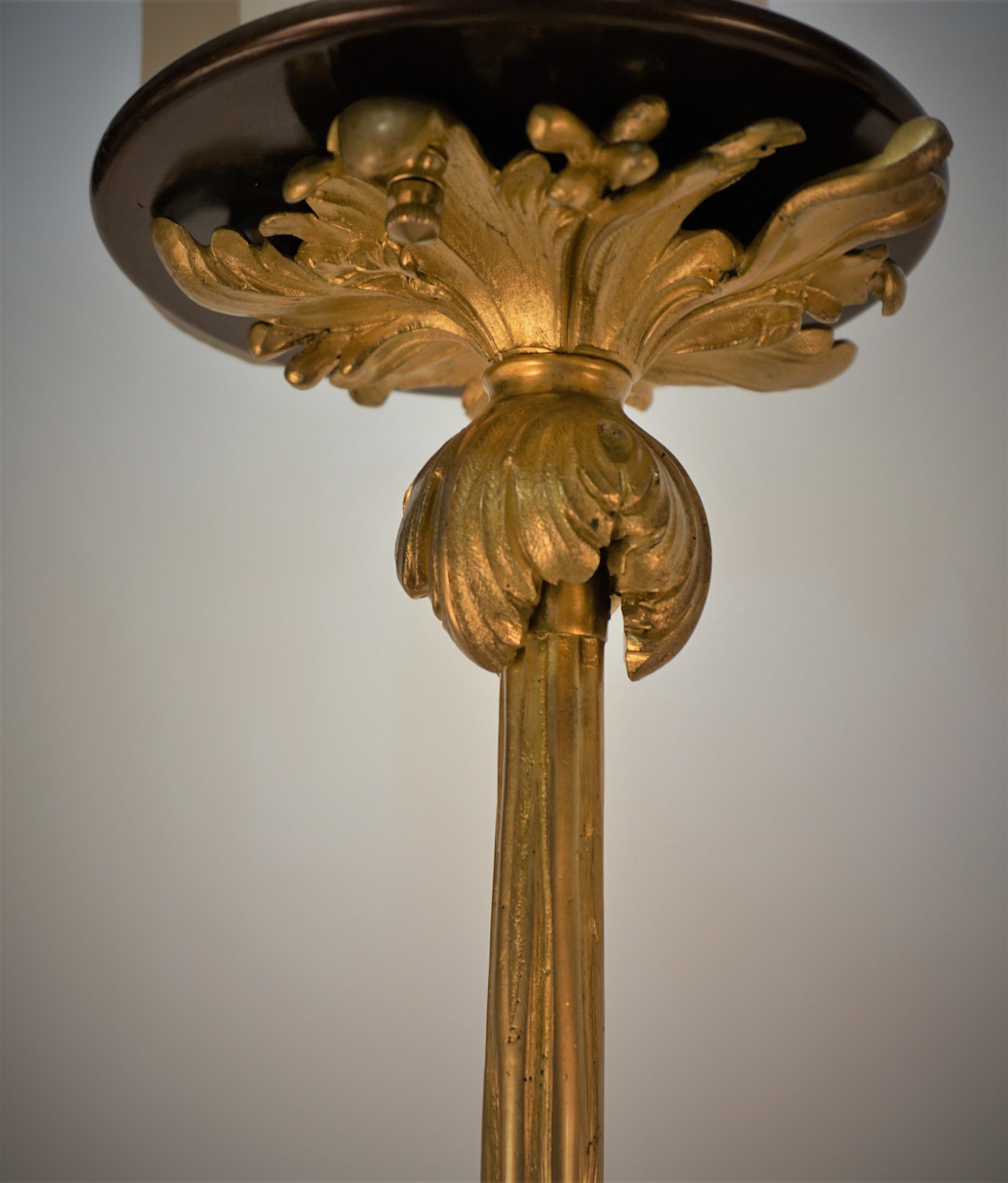 French Art Nouveau Bronze Chandelier with Blown Glass Shades For Sale 1