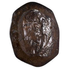 French Art Nouveau Bronze Charger, Nude Wall Sculptural Relief, 20th Century