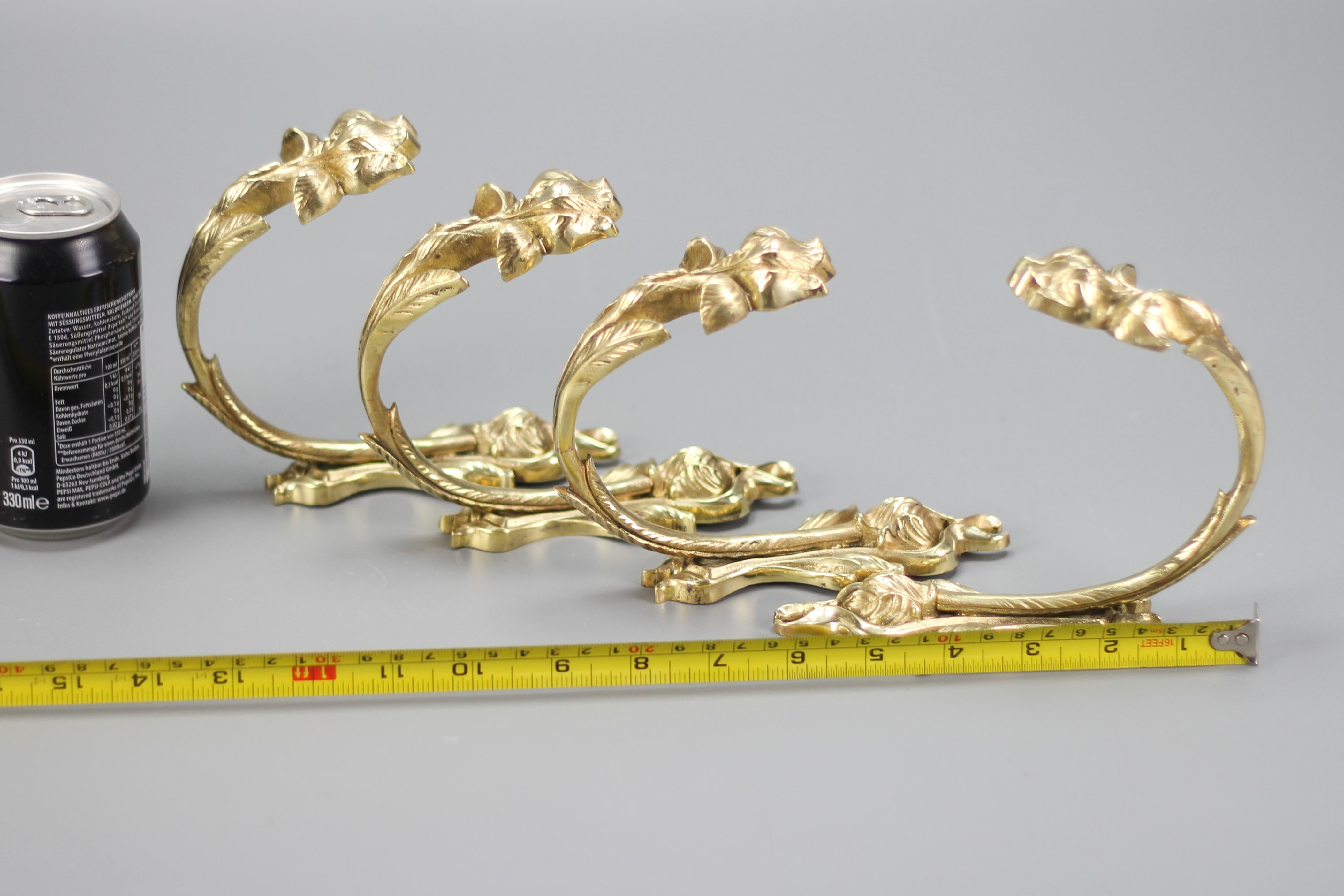 French Art Nouveau Bronze Curtain Tiebacks or Curtain Holders Iris, Set of Four 13