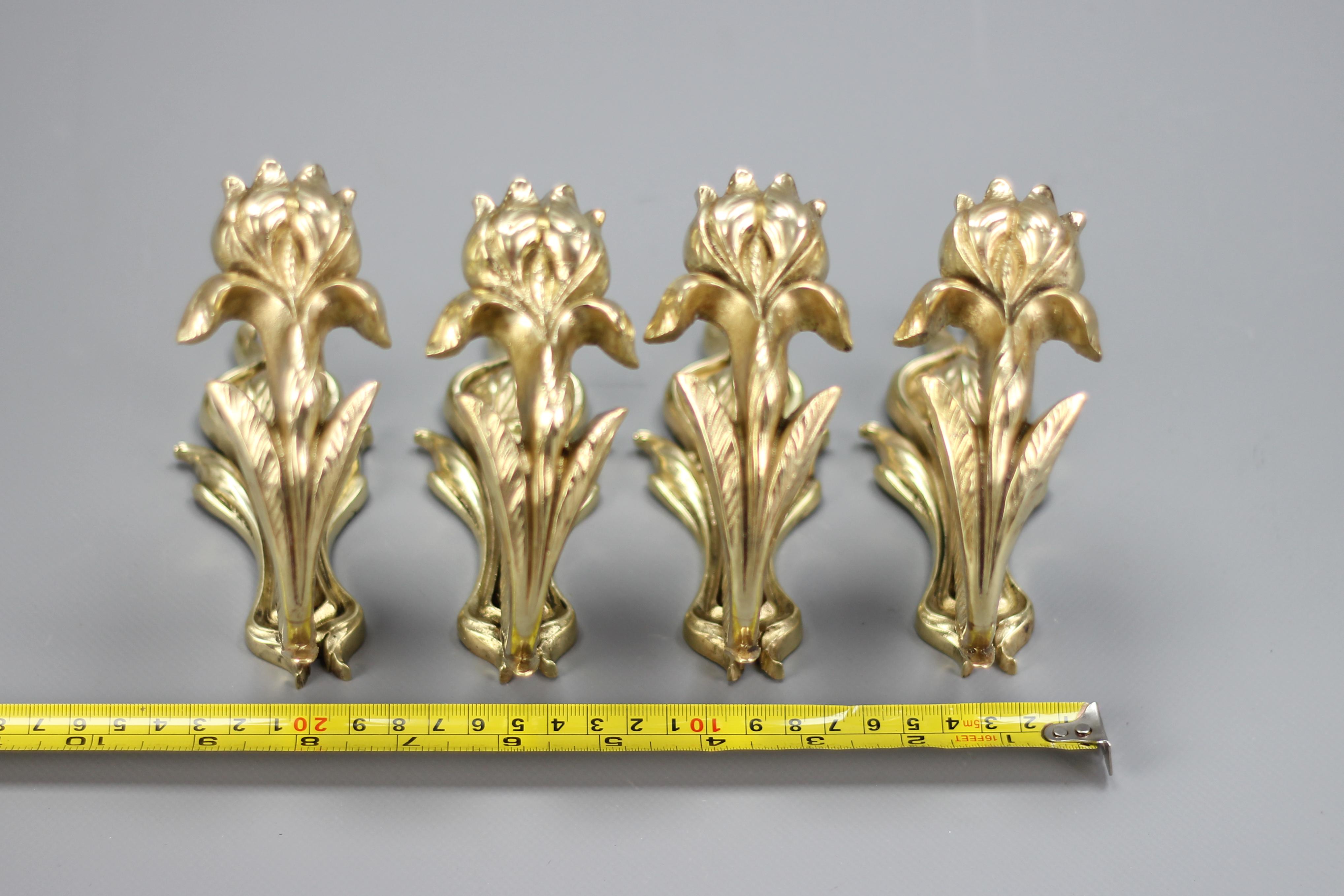 French Art Nouveau Bronze Curtain Tiebacks or Curtain Holders Iris, Set of Four 15