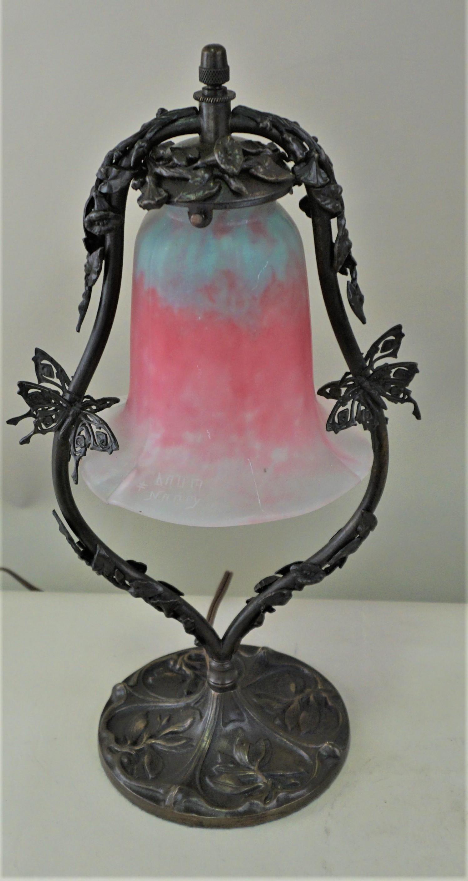 French Art Nouveau Bronze and Daum Glass Table lamp 4