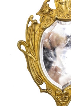 French Art Nouveau Bronze Dore Hand Mirror