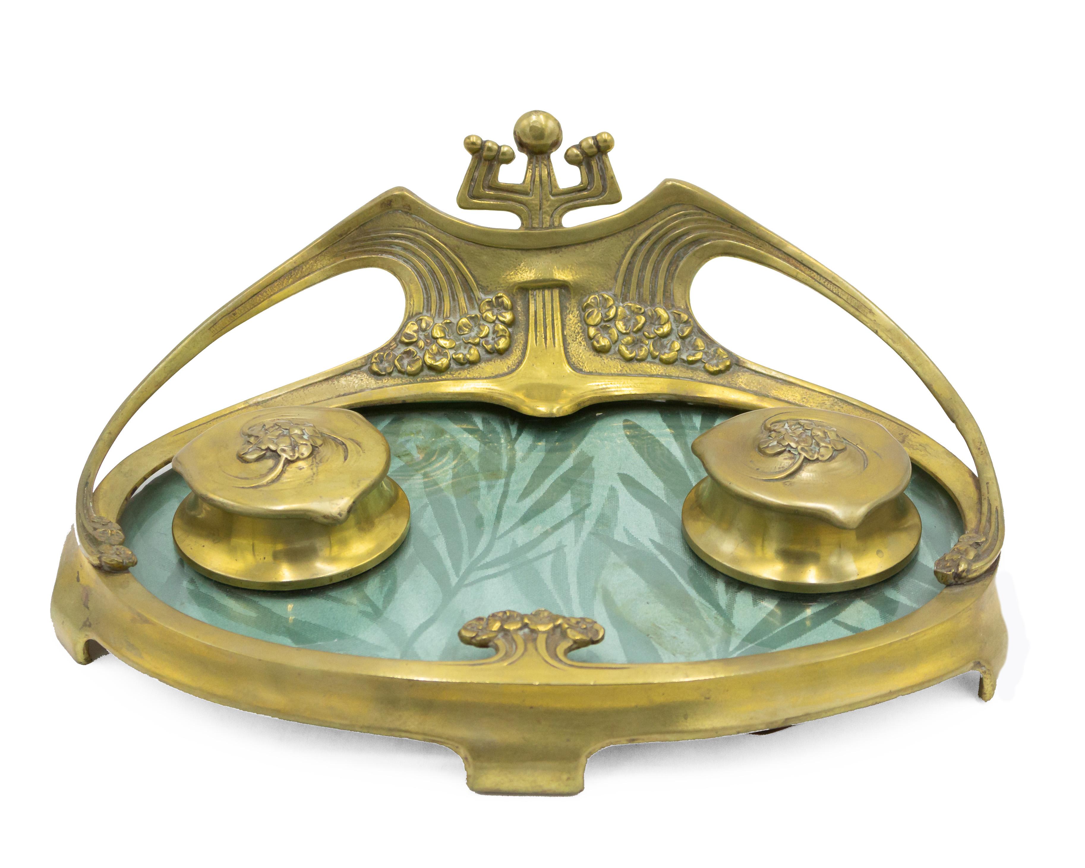 French Art Nouveau Bronze Dore Inkwell For Sale 6