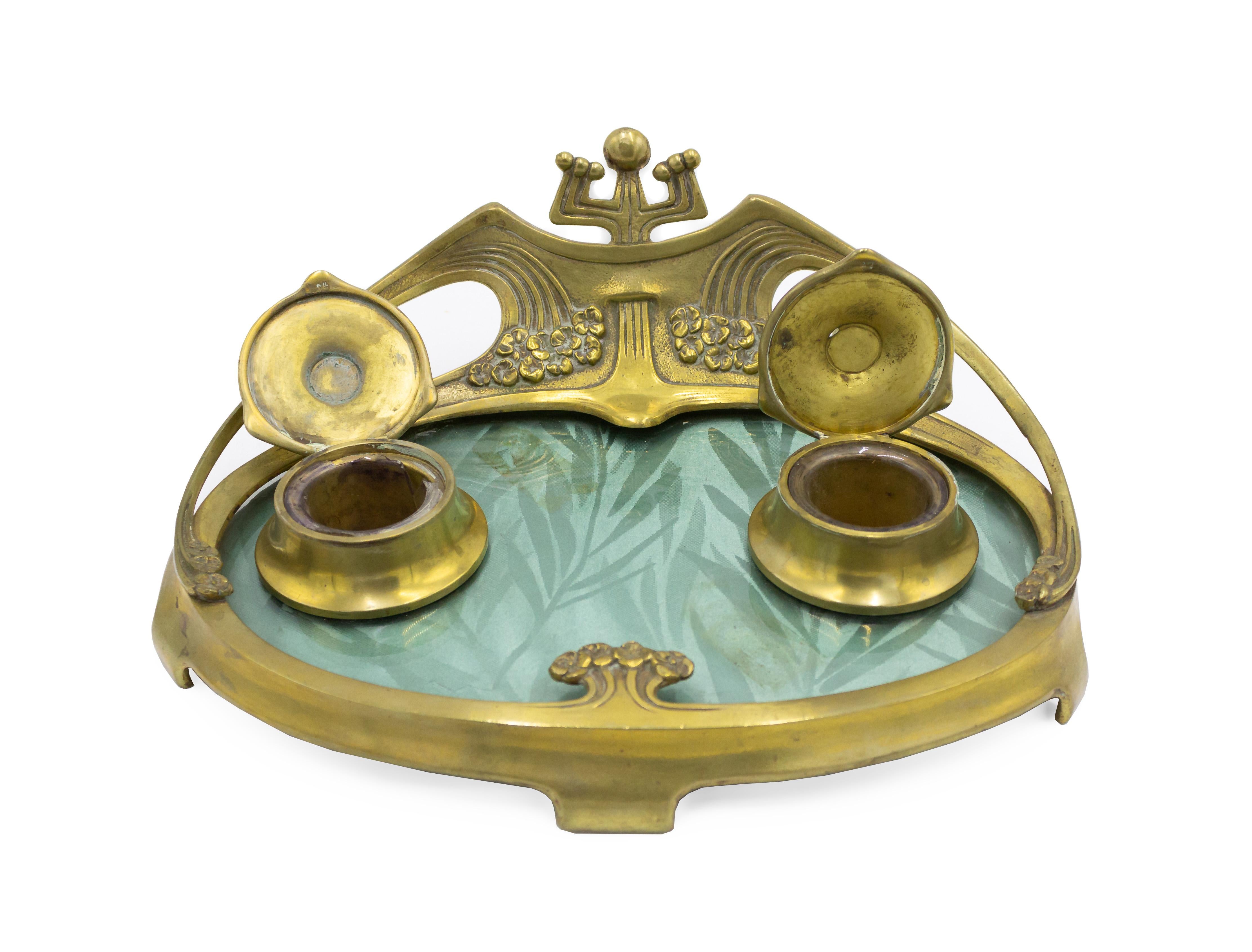 20th Century French Art Nouveau Bronze Dore Inkwell For Sale
