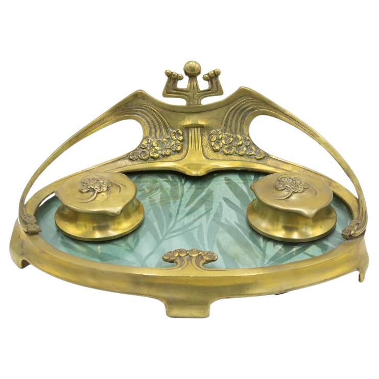 French Art Nouveau Bronze Dore Inkwell