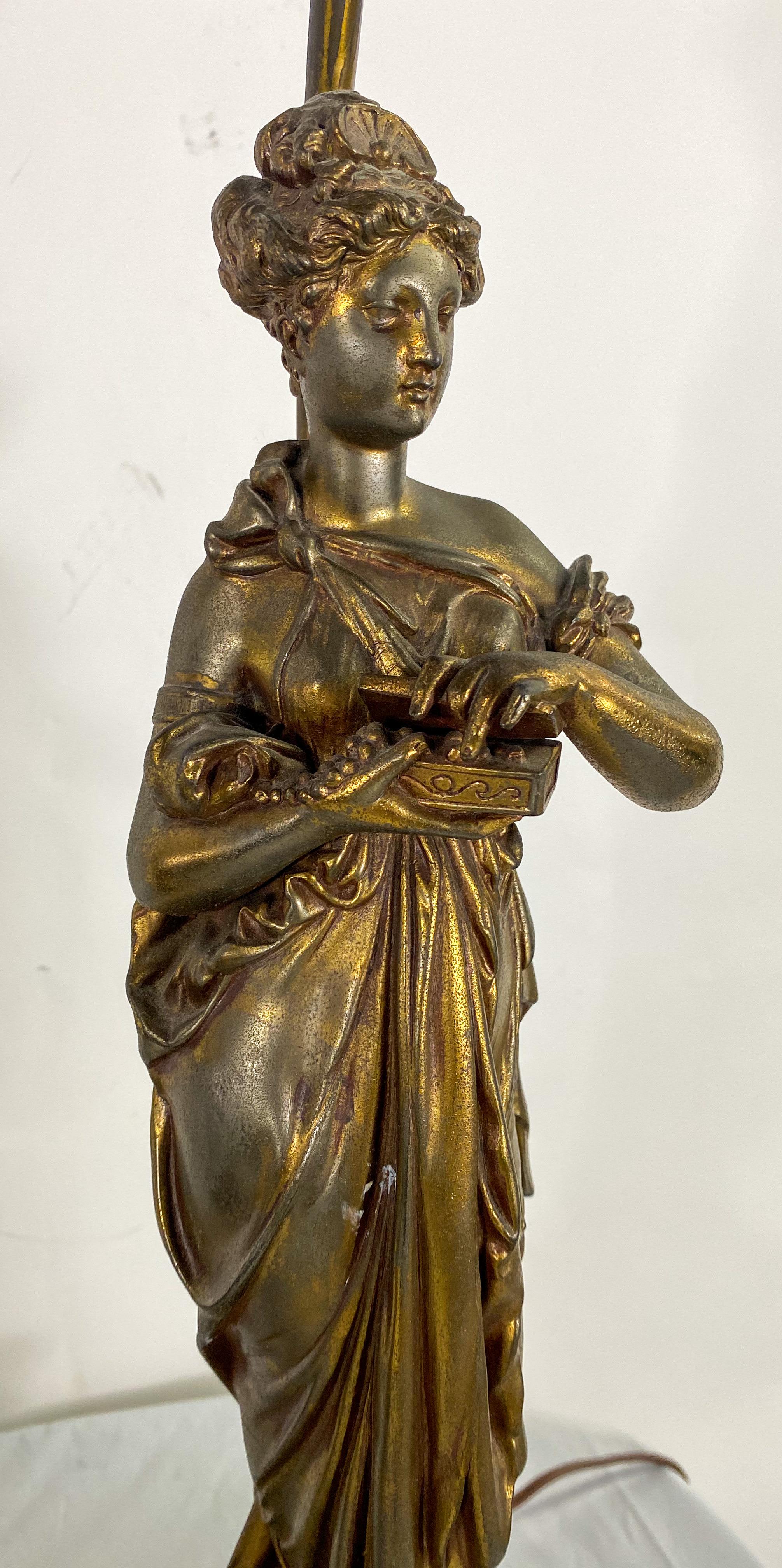 Französische figurale Jugendstil-Tischlampe aus Bronze, Paar im Angebot 4