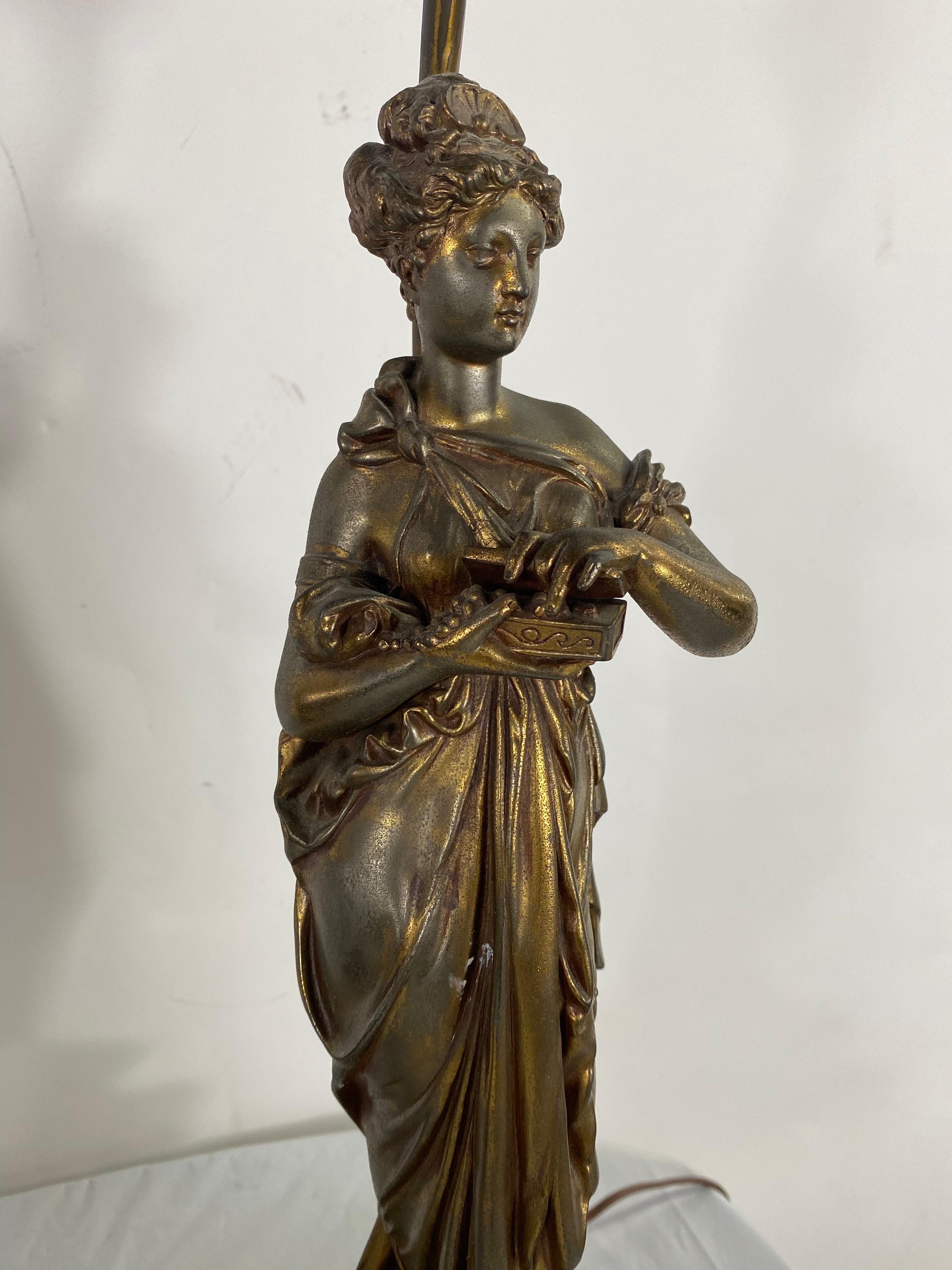 Französische figurale Jugendstil-Tischlampe aus Bronze, Paar im Angebot 5