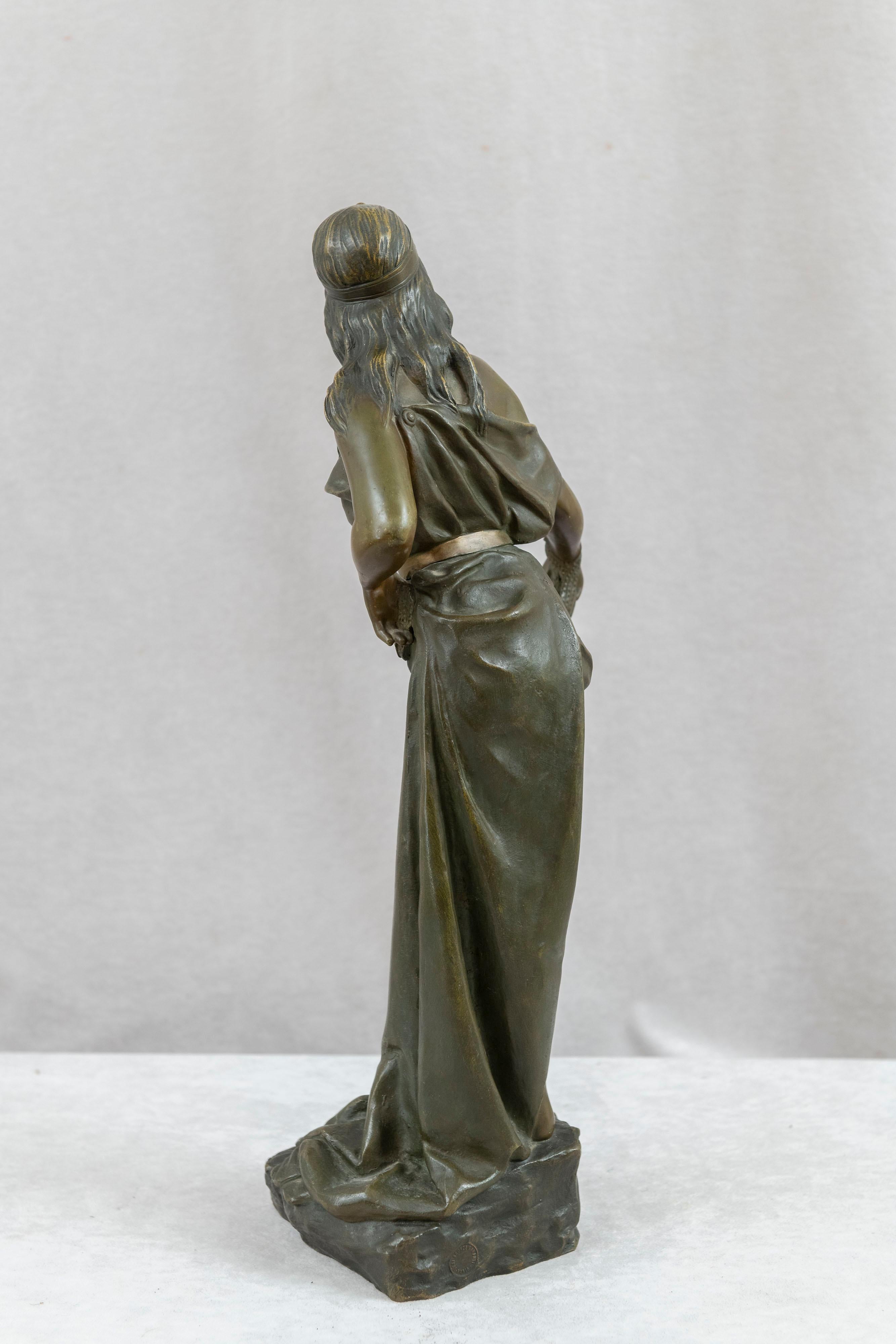 French Art Nouveau Bronze Figure of a Beautiful Young Girl by Emmanuel Villanis For Sale 7