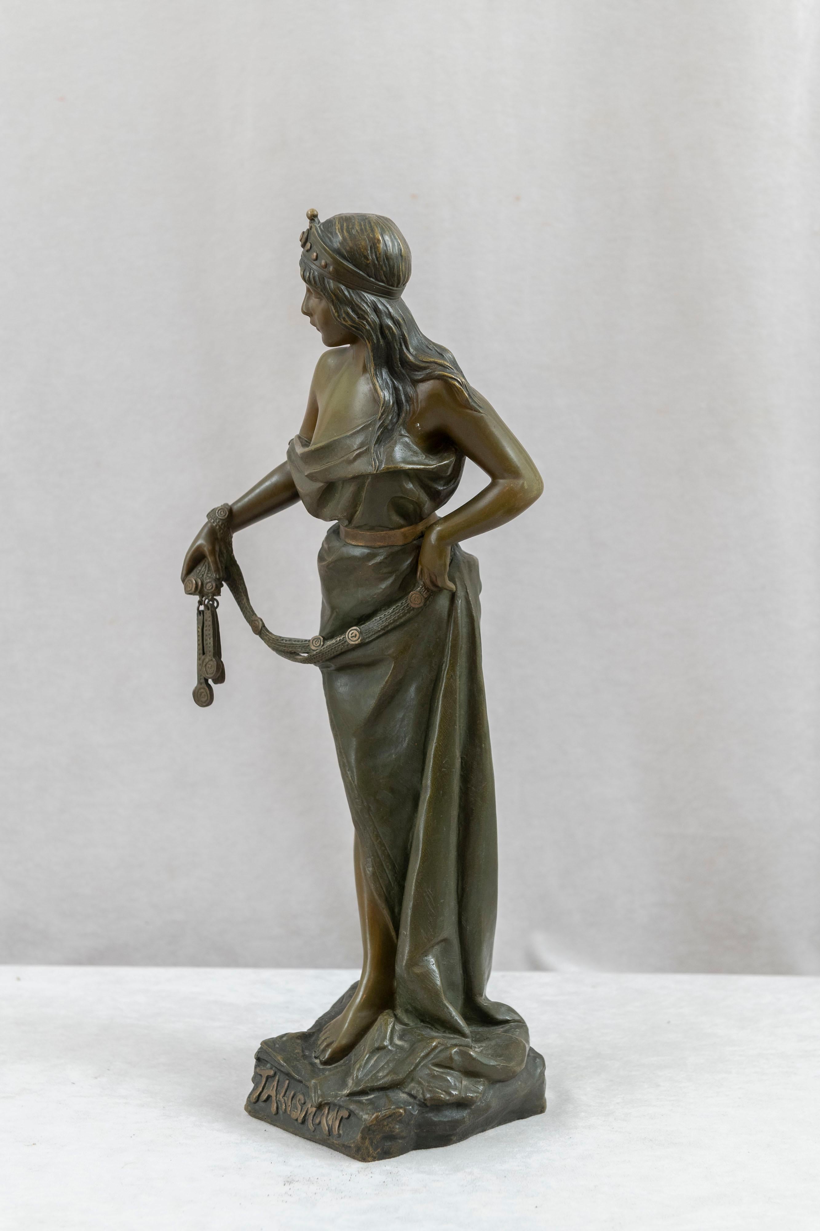 French Art Nouveau Bronze Figure of a Beautiful Young Girl by Emmanuel Villanis For Sale 1