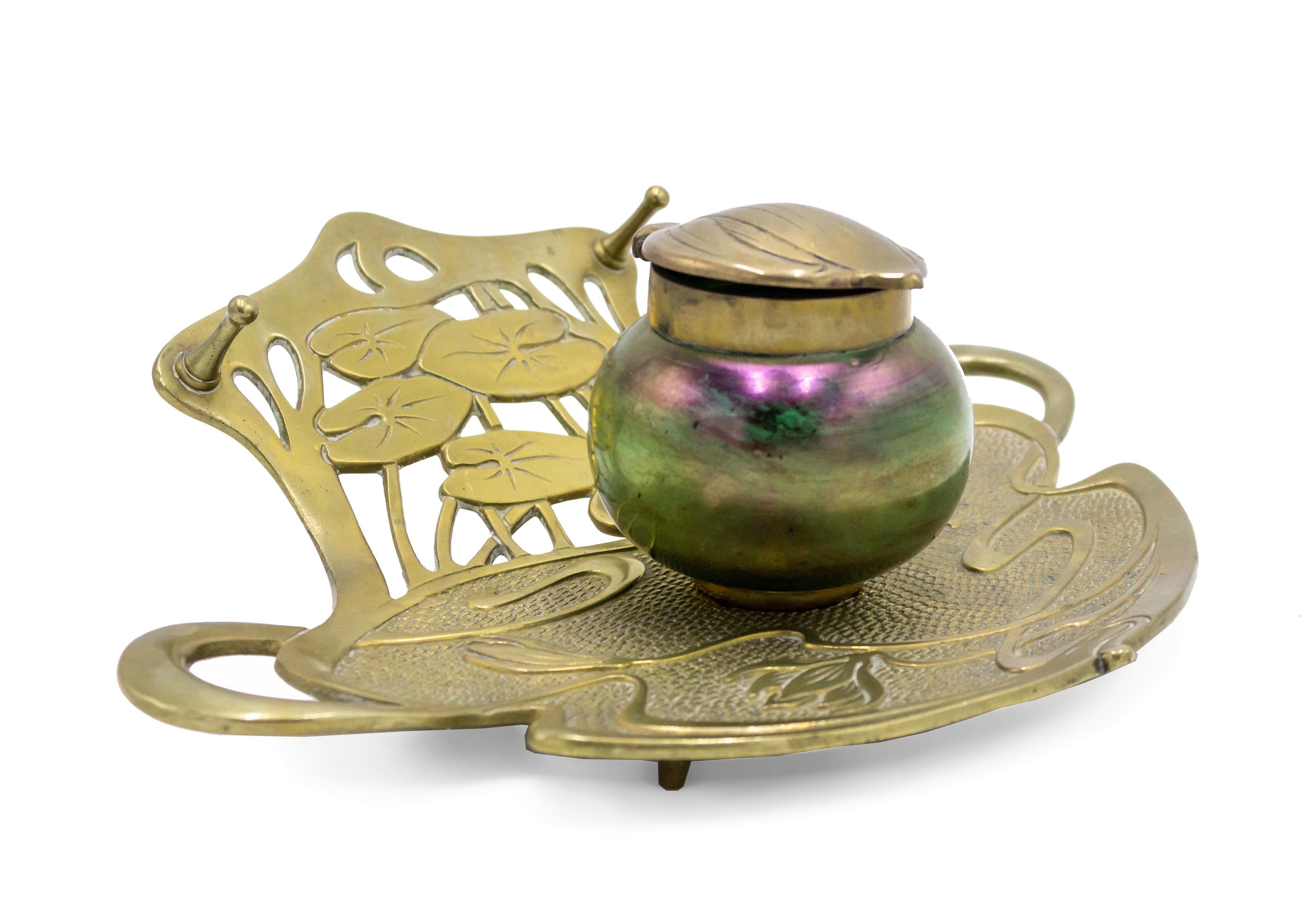 20th Century French Art Nouveau Bronze Floral Inkwell For Sale