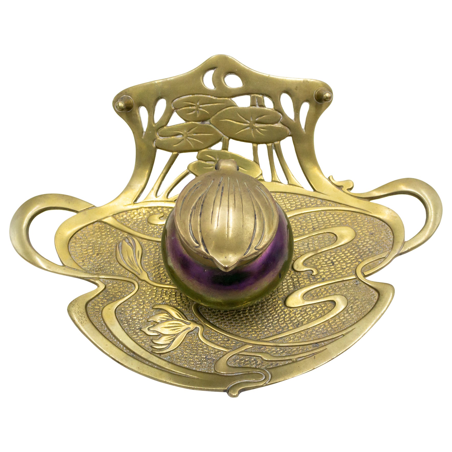 Tintero Floral de Bronce Art Nouveau Francés en venta