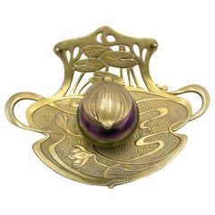 French Art Nouveau Bronze Floral Inkwell