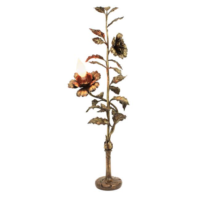 Art Nouveau Style Bronze Lilly Table Lamp W/ Bell Shade For Sale at 1stDibs